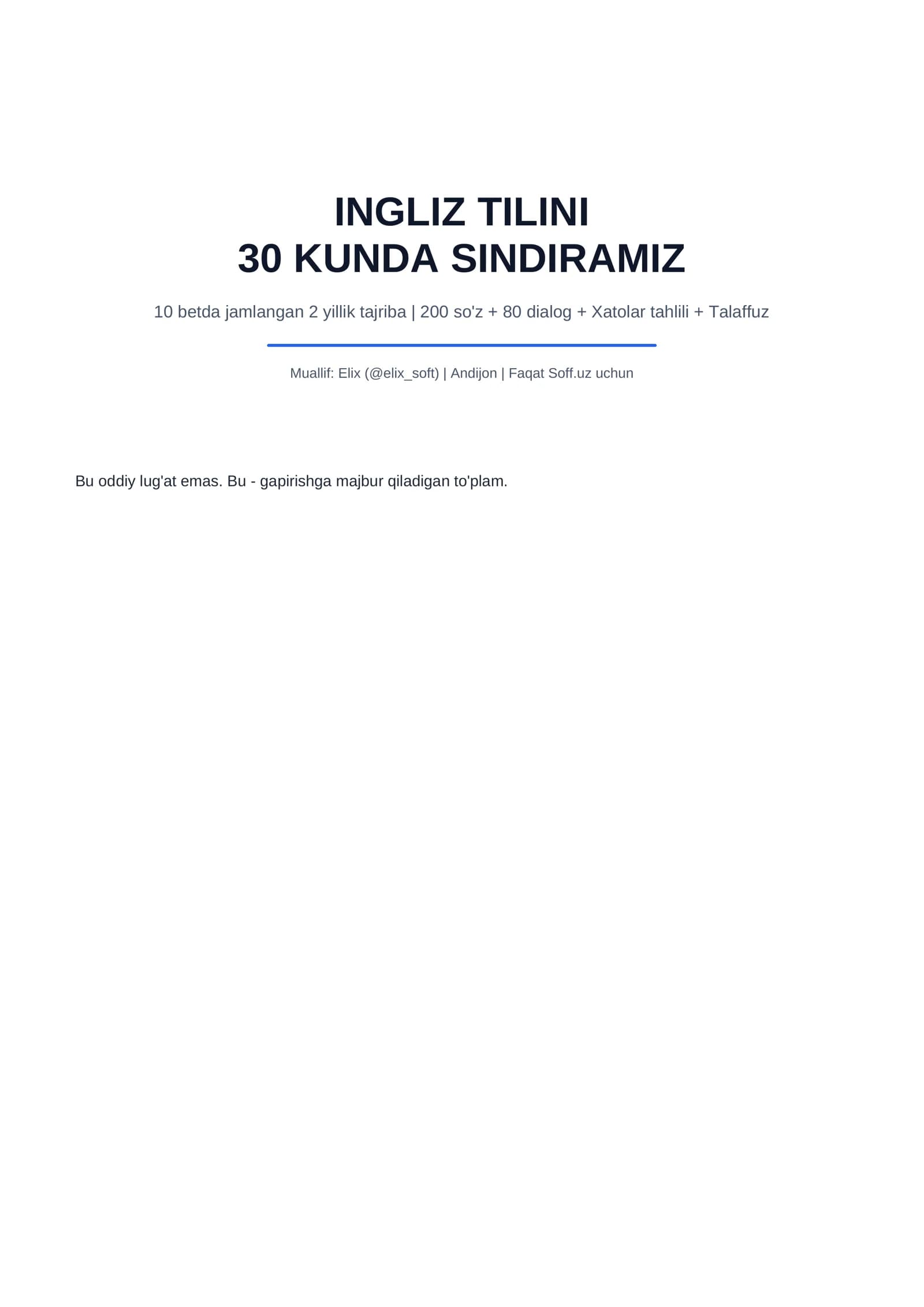 INGLIZ TILINI 30 KUNDA SINDIRAMIZ