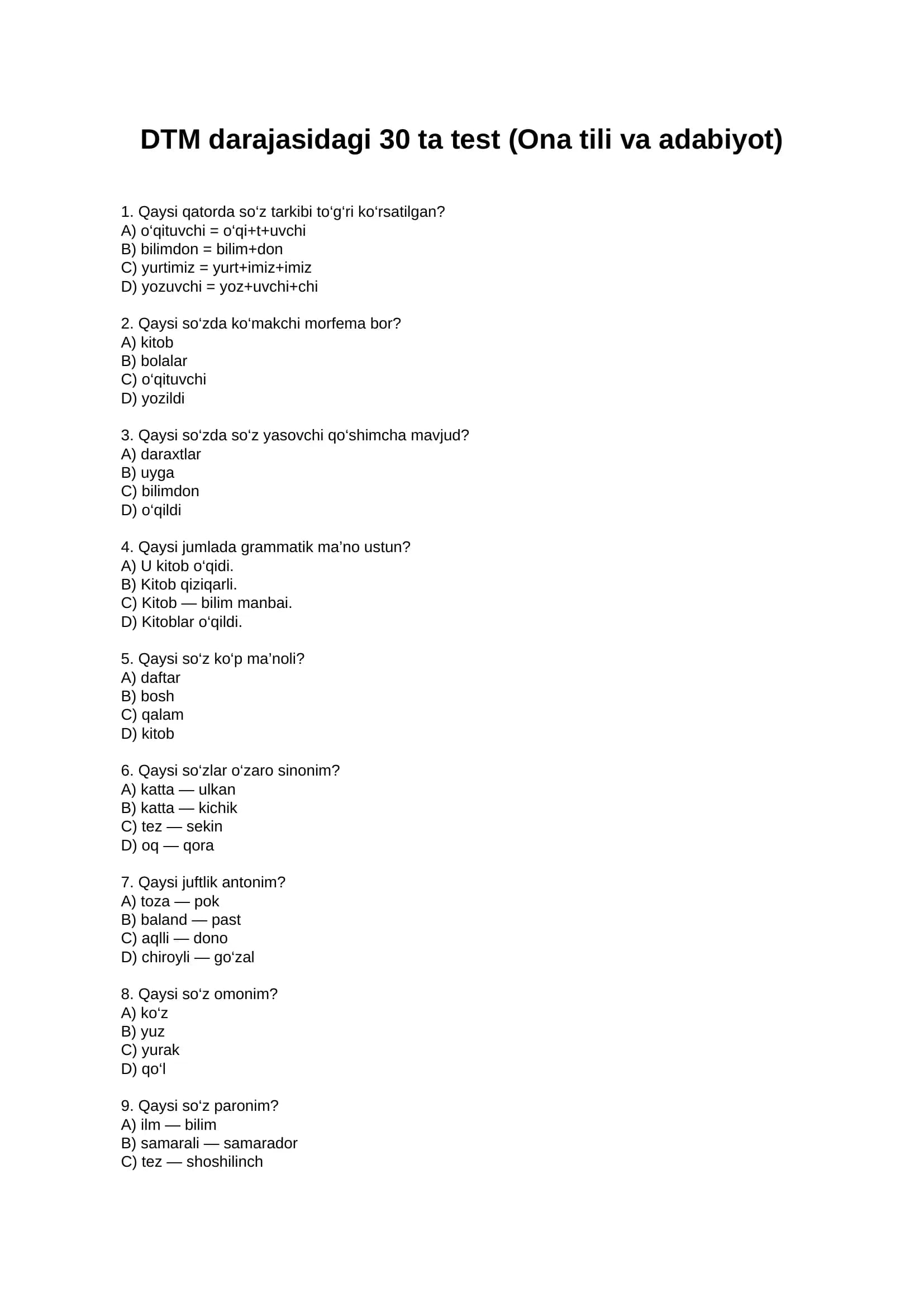 Ona tili test