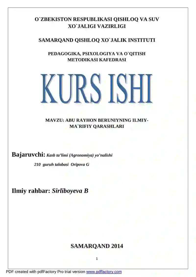 ABU RAYHON BERUNIYNING ILMIY-MA`RIFIY QARASHLARI