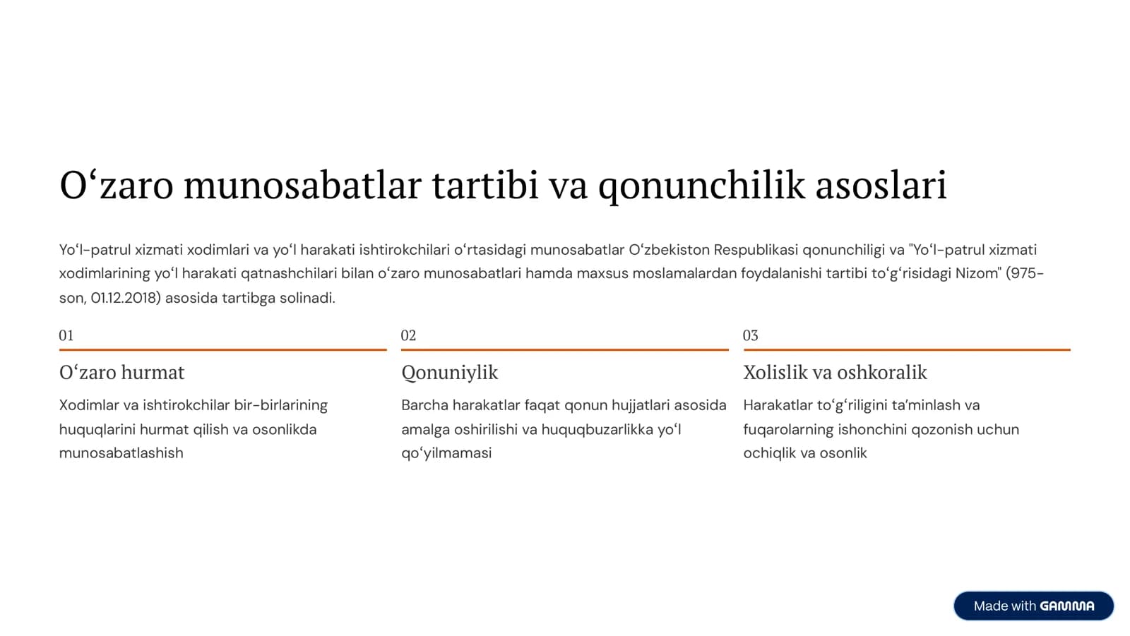 Oʻzaro munosabatlar tartibi va qonunchilik asoslari