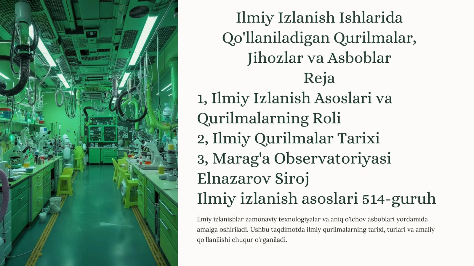 Ilmiy Izlanish Ishlarida Qo'llaniladigan Qurilmalar, Jihozlar va Asboblar
