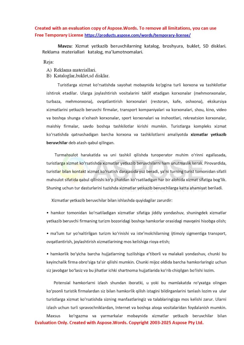 Xizmat yetkazib beruvchilarning katalog, broshyura, buklet, SD disklari