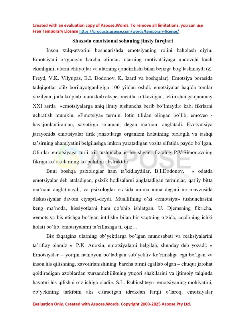 Shaxsda emotsional sohaning jinsiy farqlari