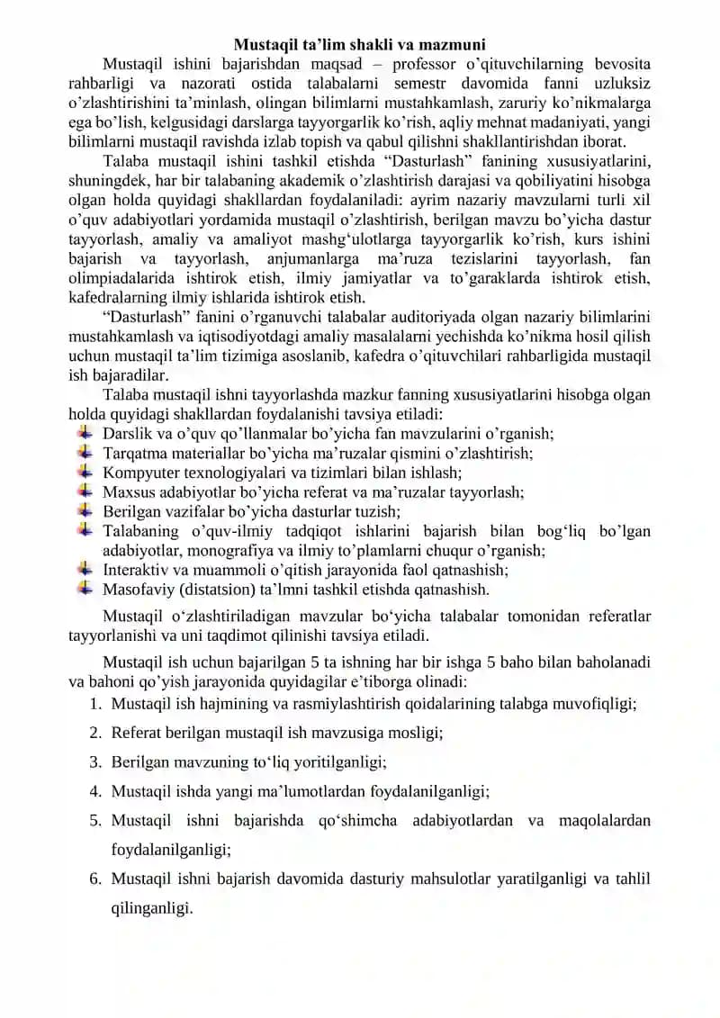Mustaqil ta’lim shakli va mazmuni