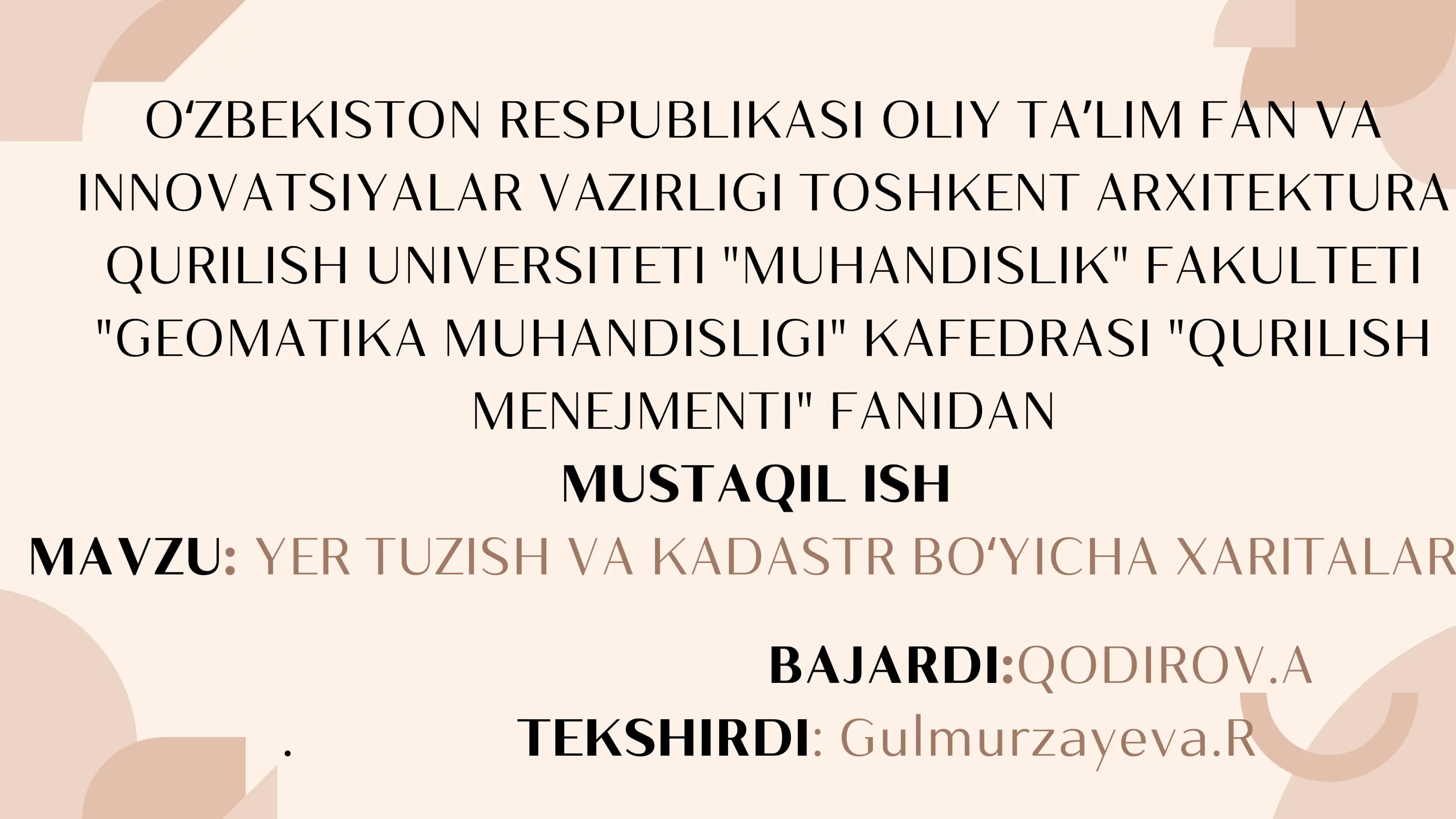 Yer Tuzish va Kadastr Bo'yicha Xaritalar