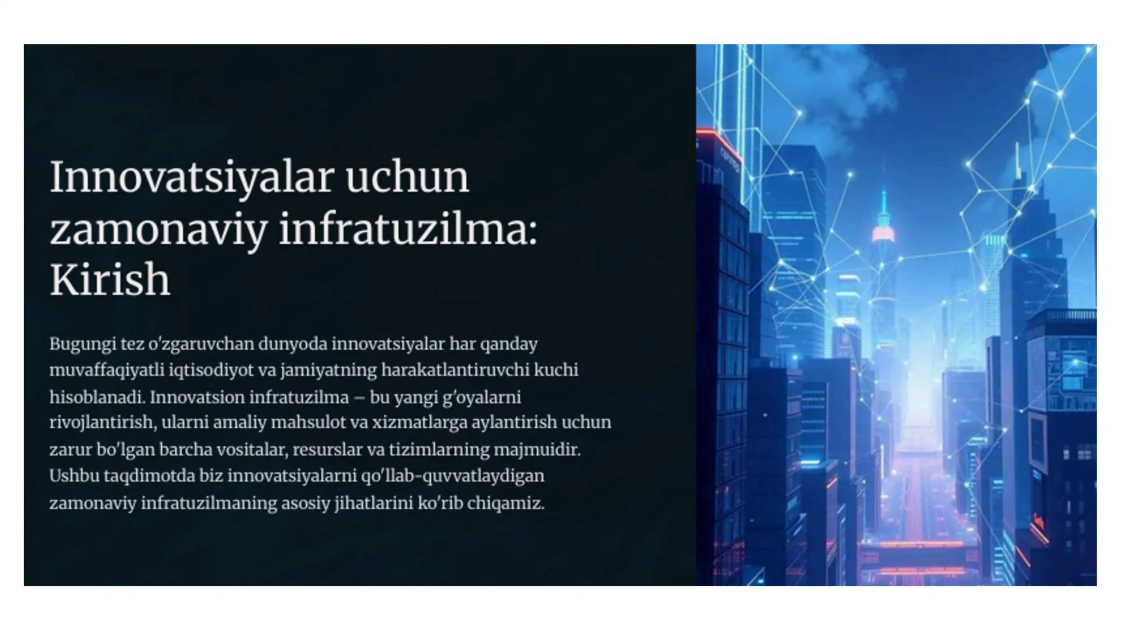 innovatsiyalar uchun zamonaviy infratuzilma