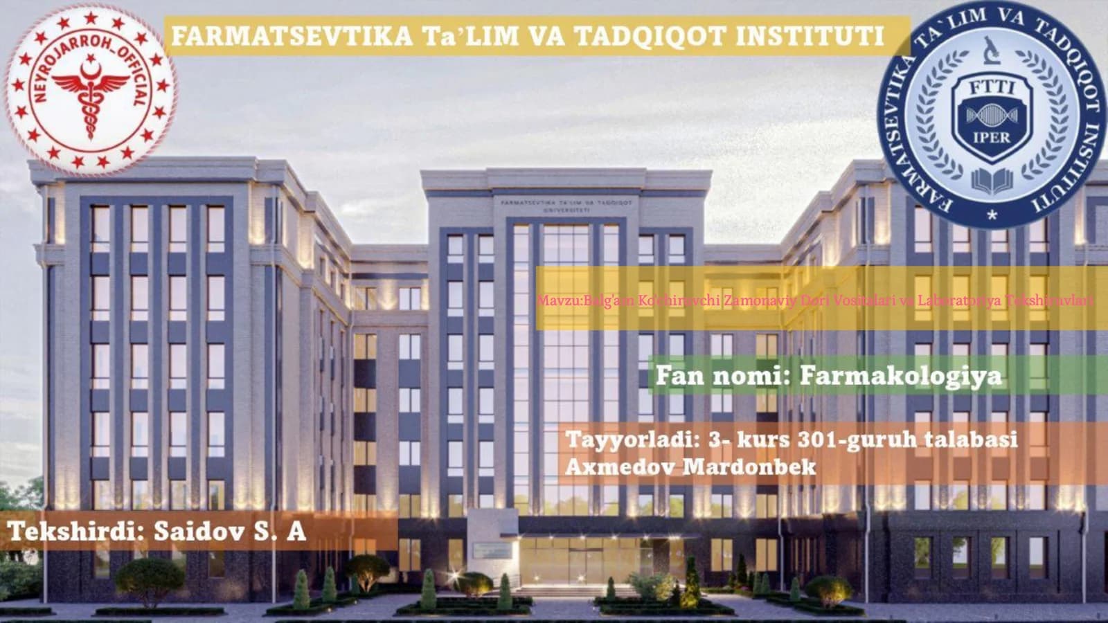 Balg'am Ko'chiruvchi Zamonaviy Dori Vositalari va Laboratoriya Tekshiruvlari