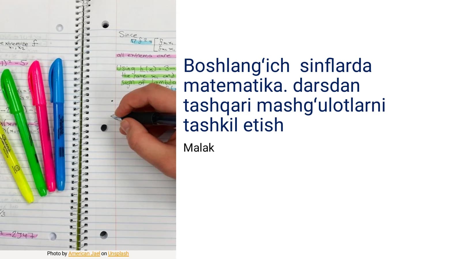 Boshlangʻich sinﬂarda matematika. darsdan tashqari mashgʻulotlarni tashkil etish