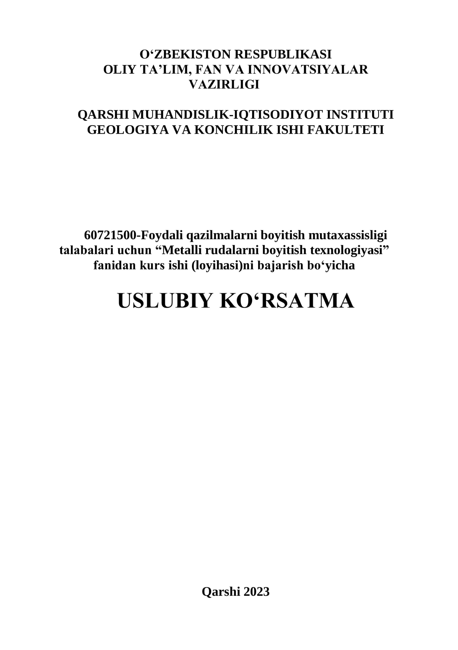 Metalli rudalarni boyitish texnologiyasi