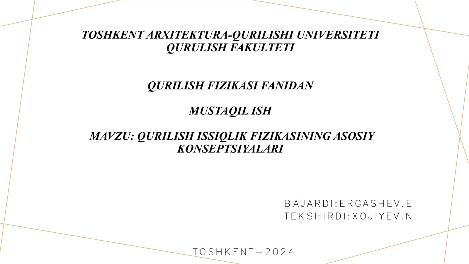 ISSIQLIK FIZIKASI FANIDAN MUSTAQIL ISH