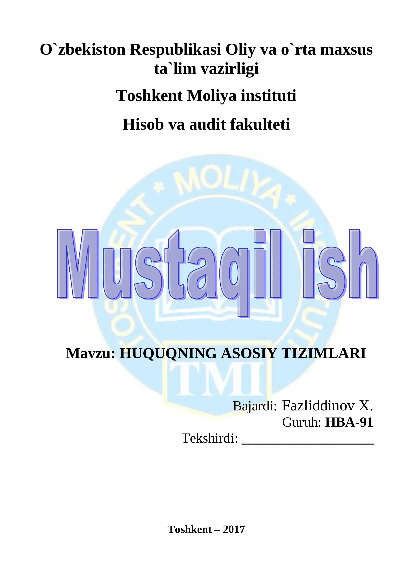 HUQUQNING ASOSIY TIZIMLARI