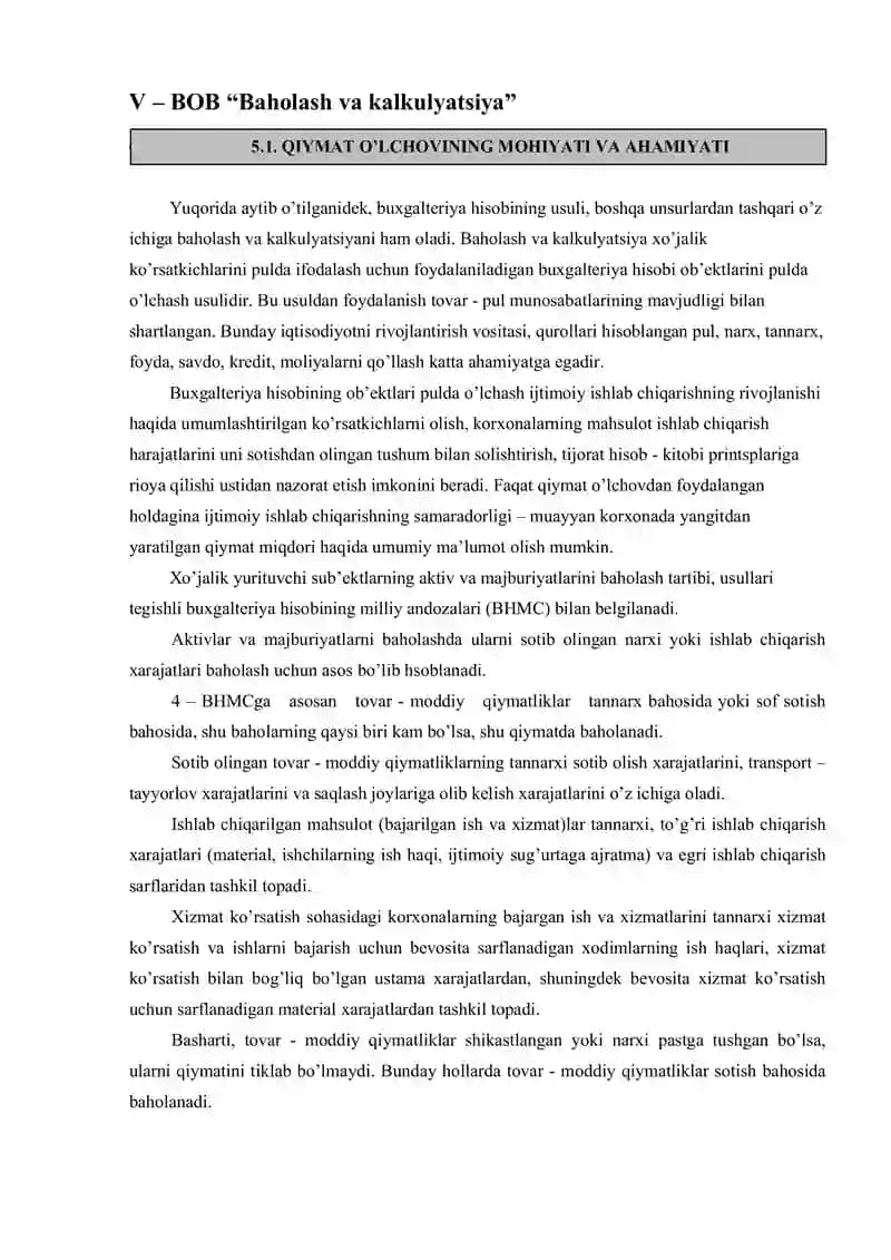 Baholash va kalkulyatsiya