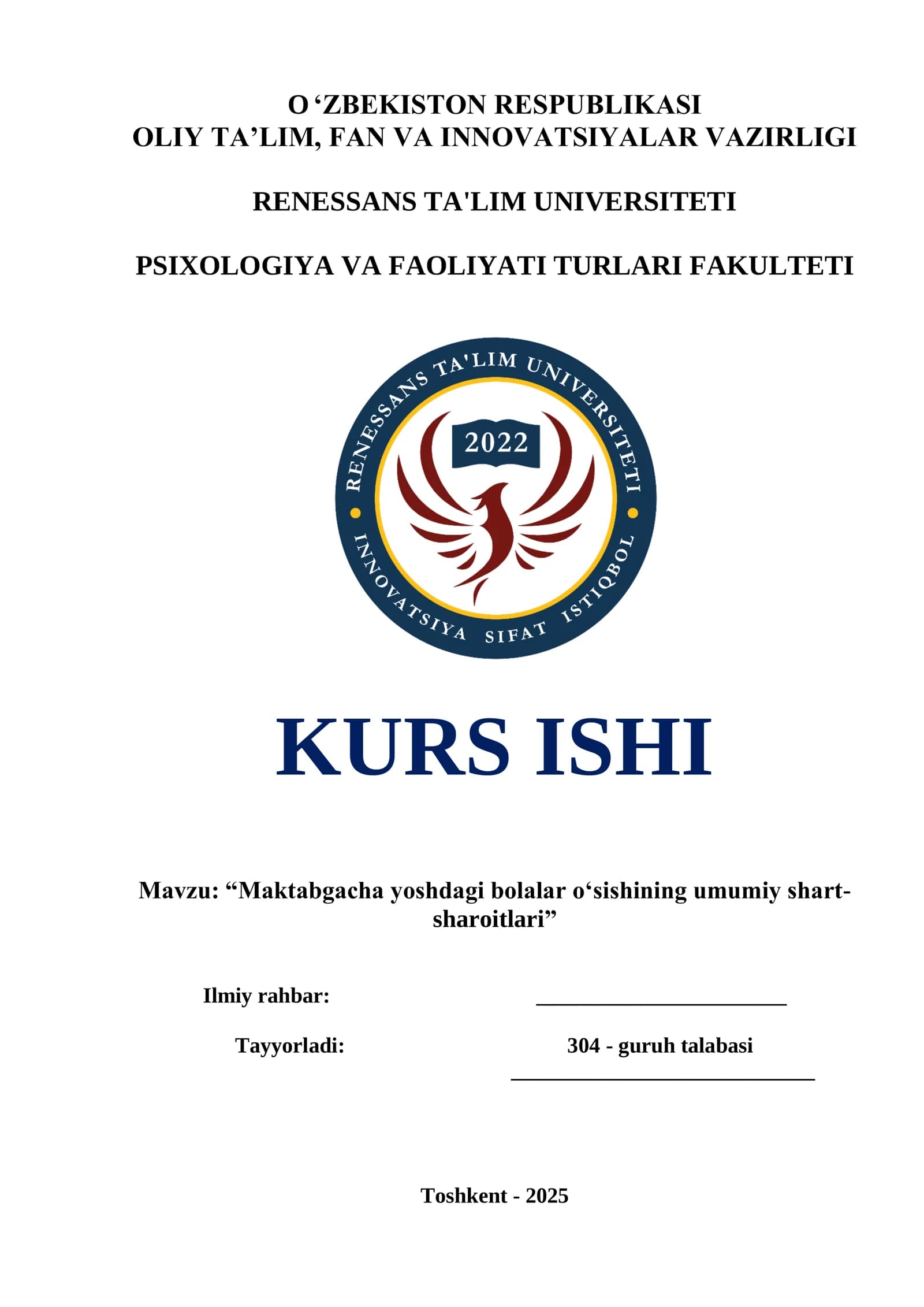 Maktabgacha yoshdagi bolalar o‘sishining umumiy shart-sharoitlari