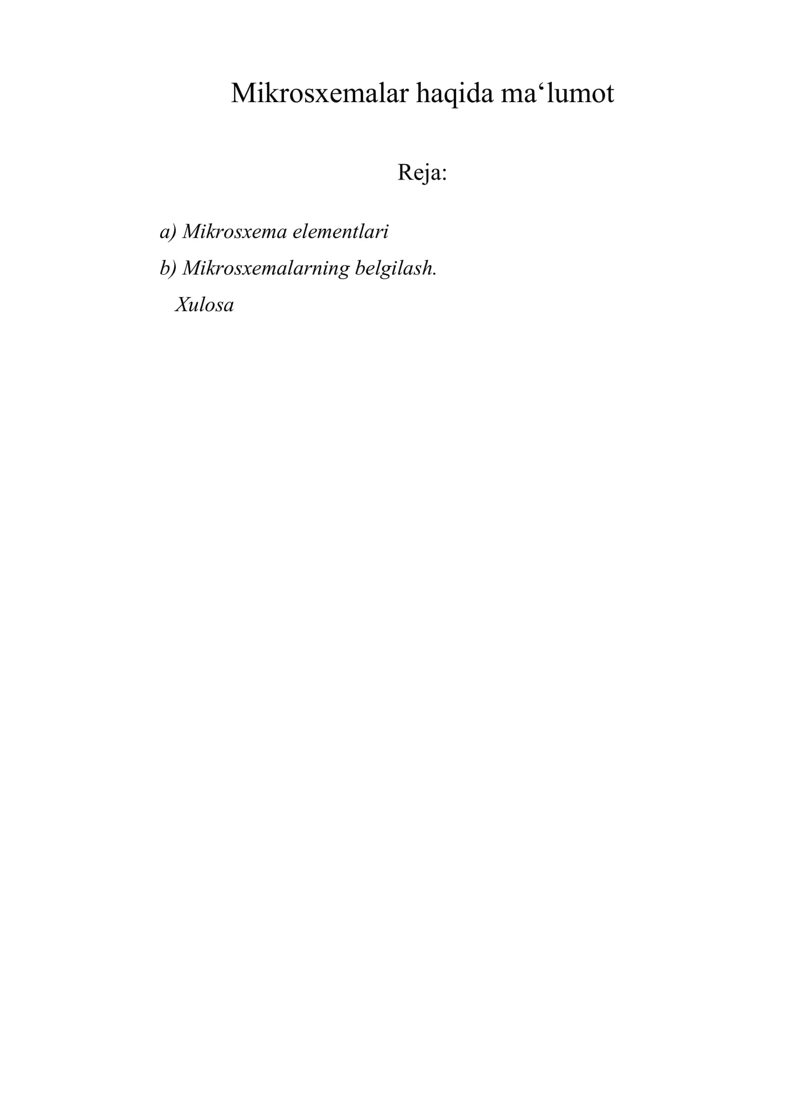 Mikrosxemalar haqida ma‘lumot