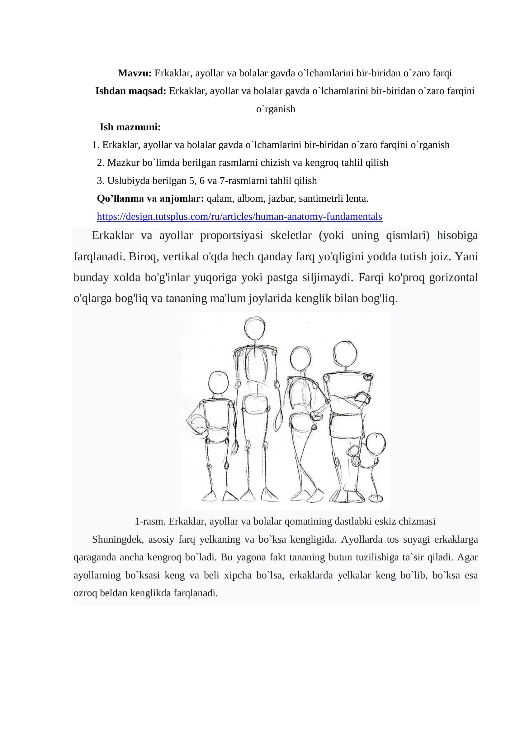 Erkaklar, Ayollar va Bolalar Gavda O`lchamlarini Bir-Biridan O`zaro Farqi