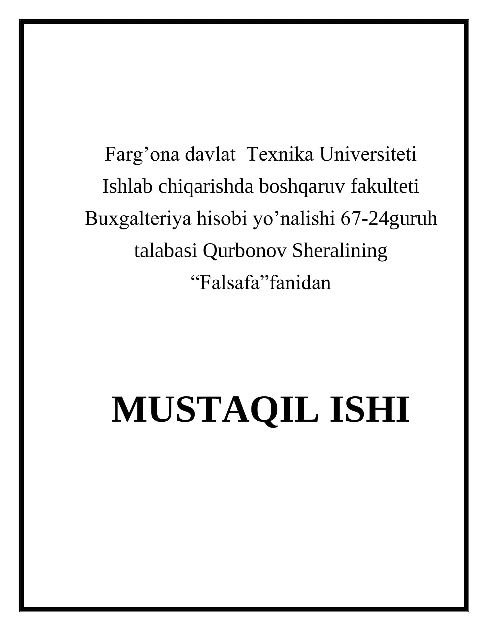 Abu Ali Ibn Sinoning Falsafiy va Tabiiy-Ilmiy Qarashlari