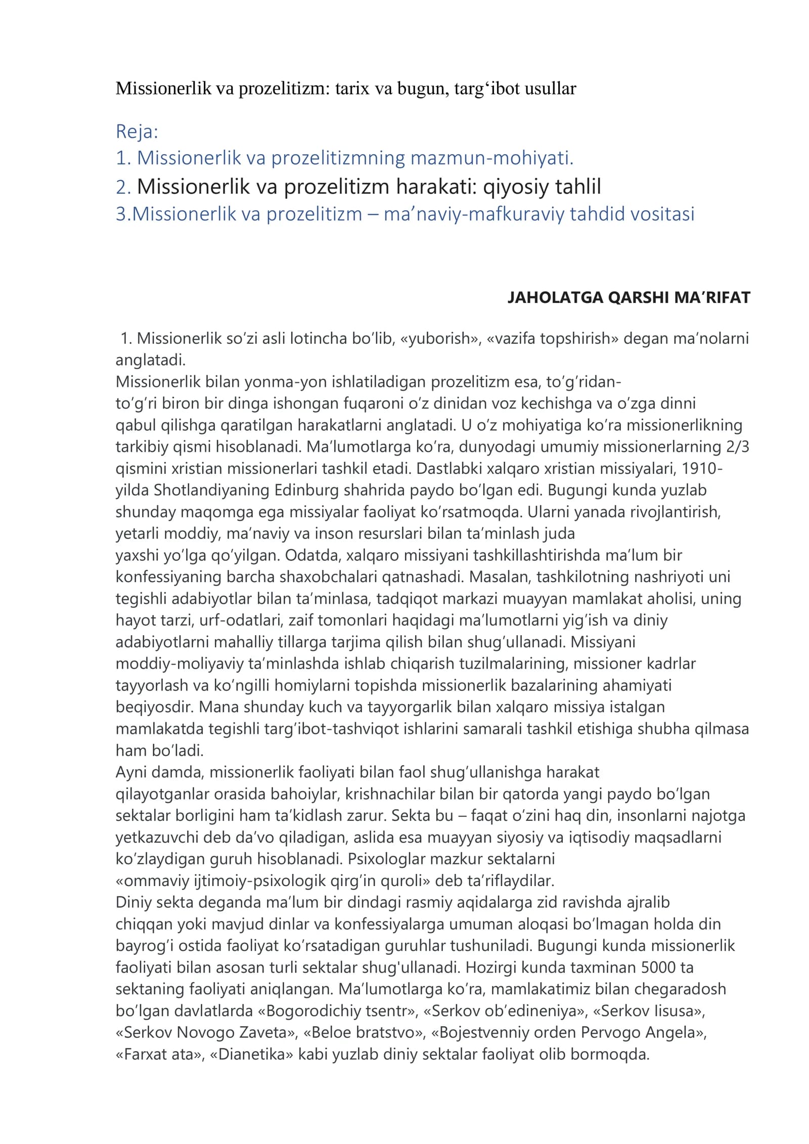 Missionerlik va prozelitizm: tarix va bugun, targ‘ibot usullar