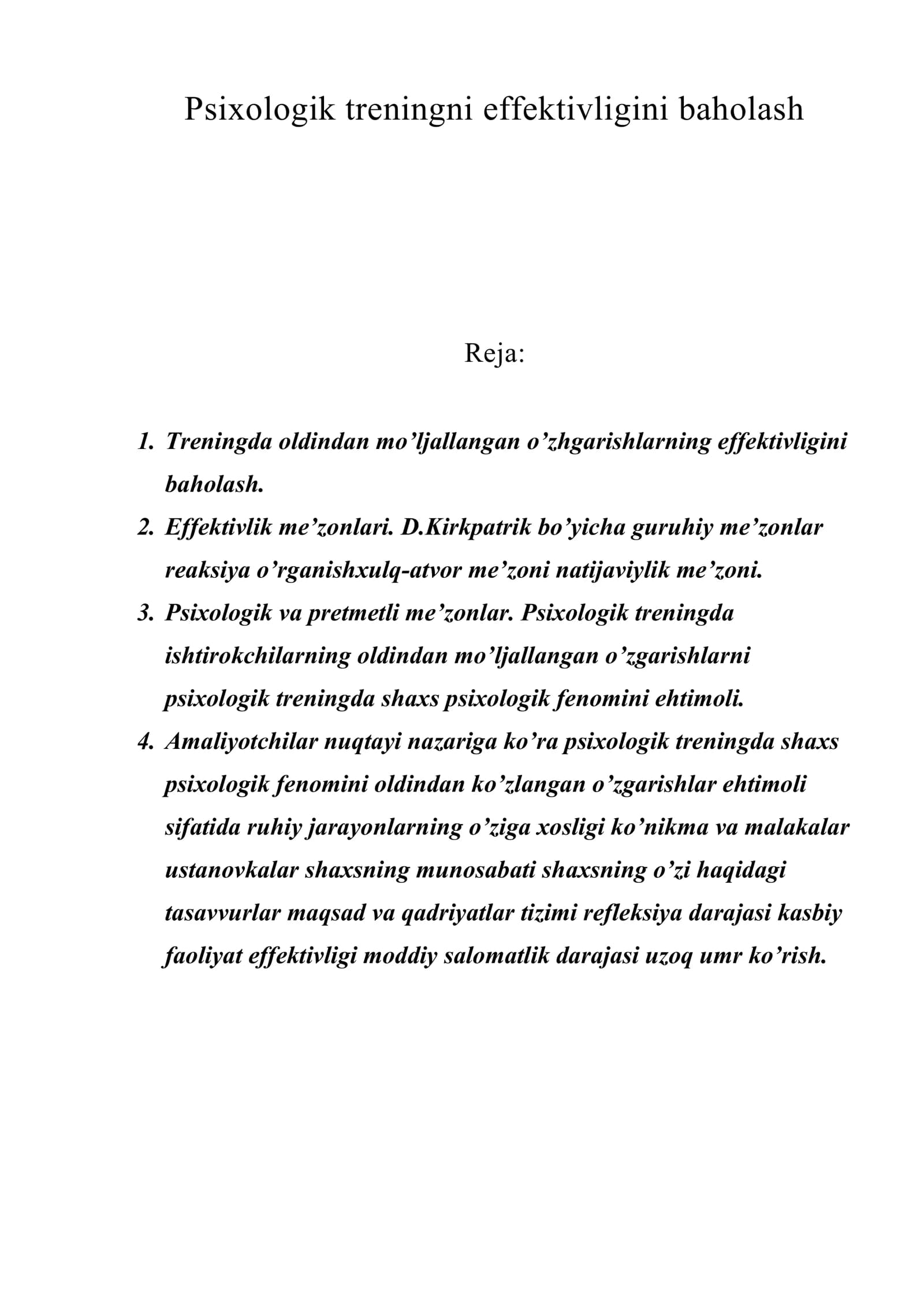 Psixologik treningni effektivligini baholash