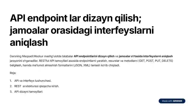 RESTful API Dizayni va Interfeyslar