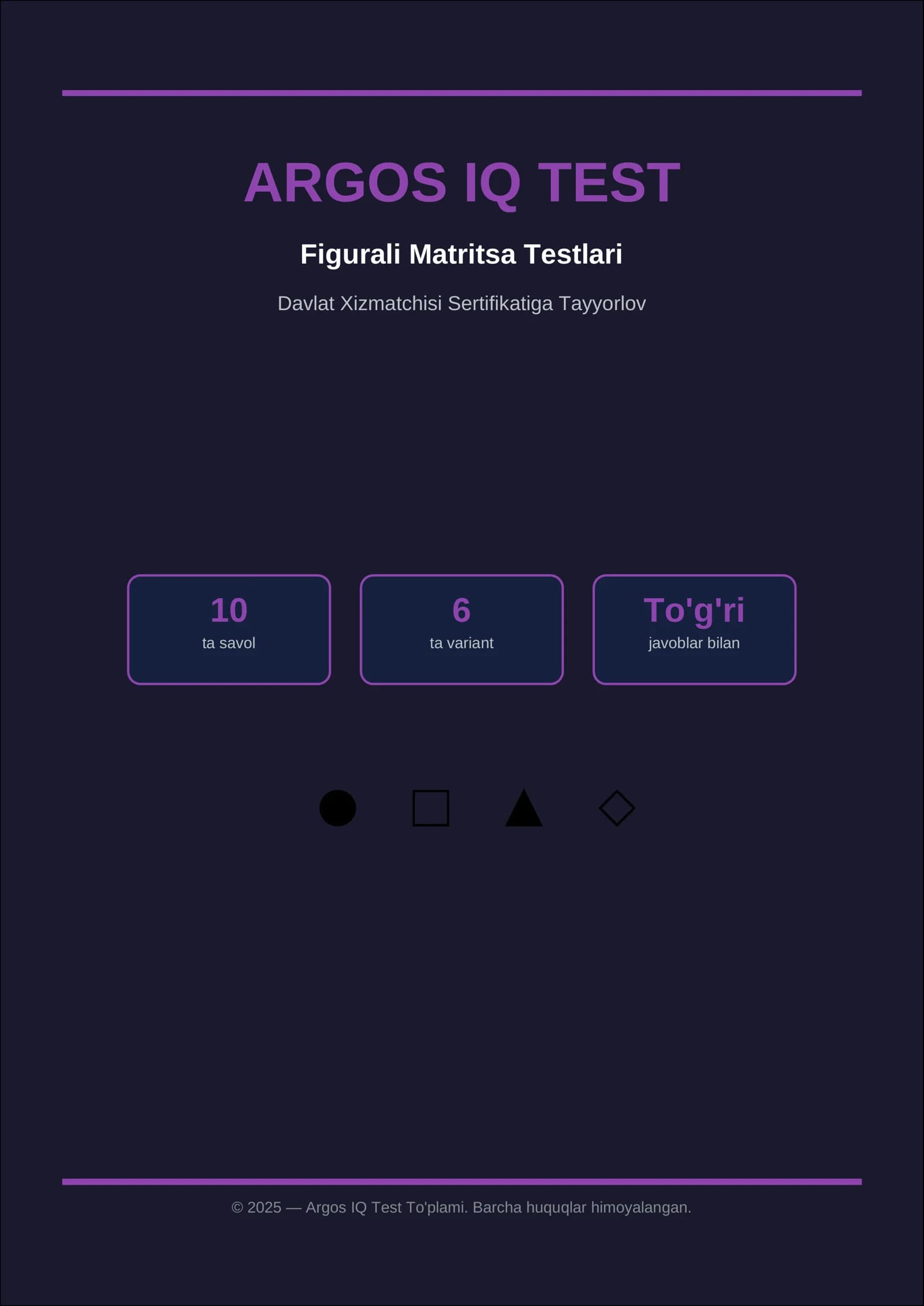 Argos IQ Test | 10 ta Figurali Matritsa | Rasmli | Davlat Xizmatchisi
