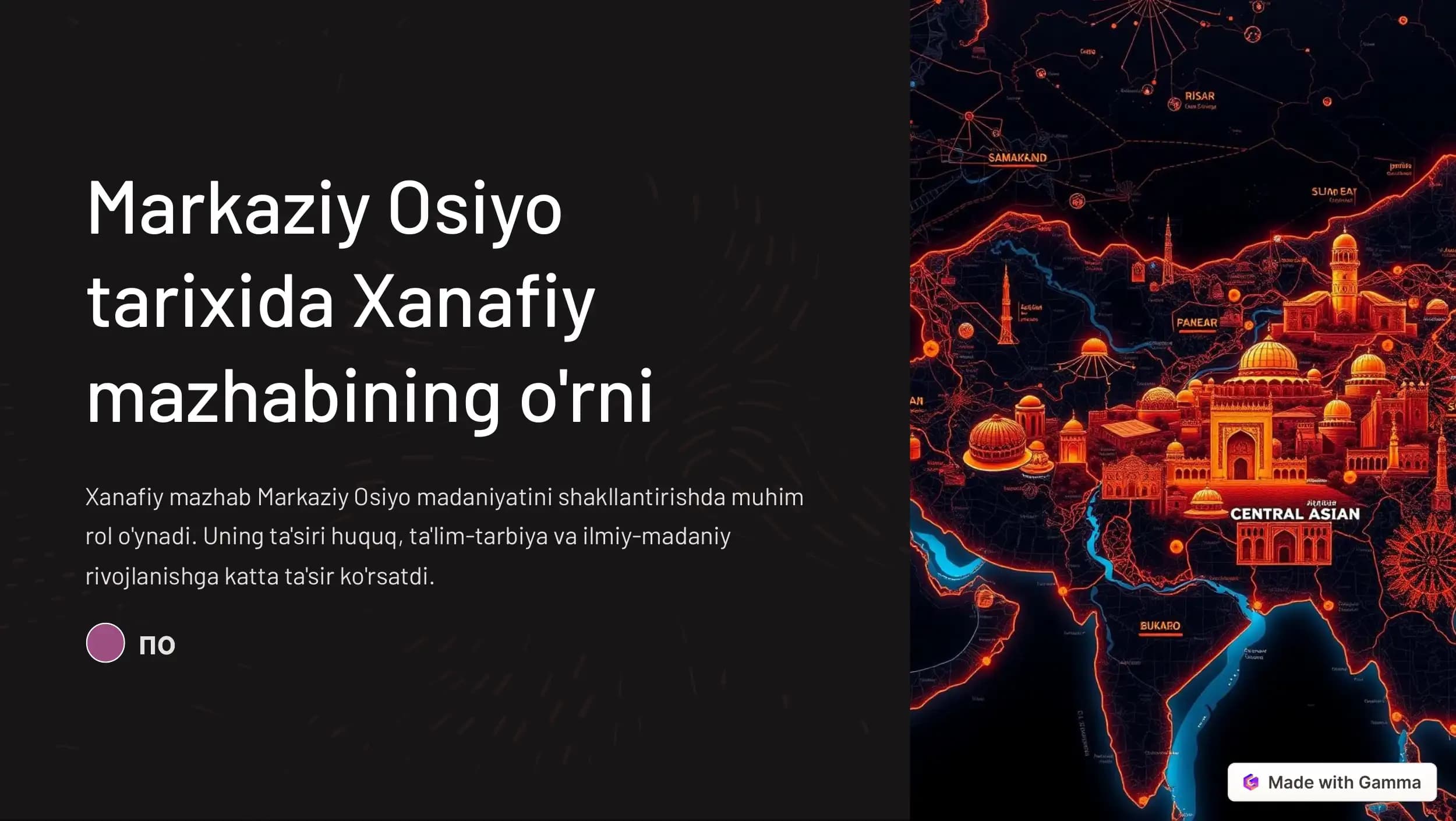 Markaziy Osiyo  tarixida Xanafiy  mazhabining o'rni
