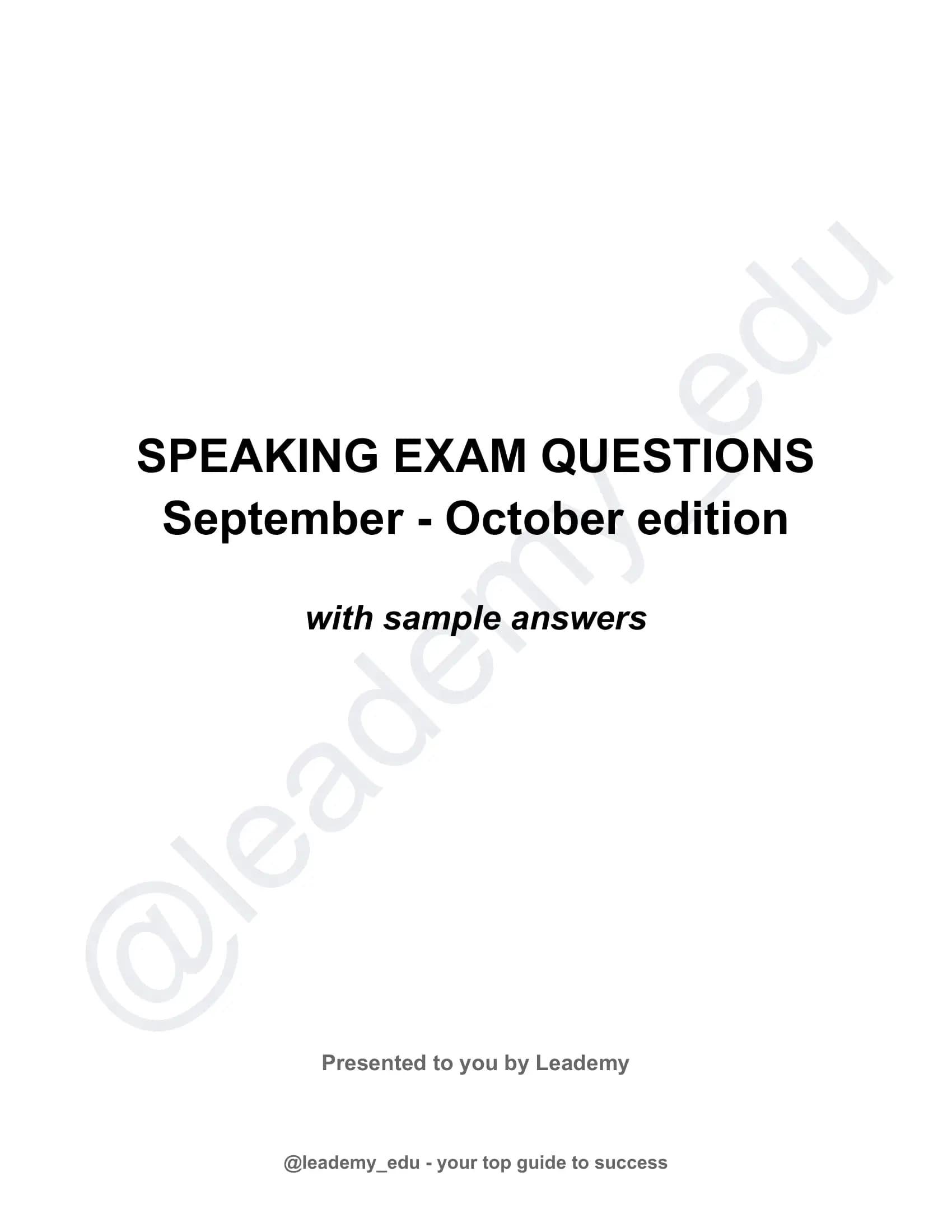 SPEAKING EXAM QUESTIONS