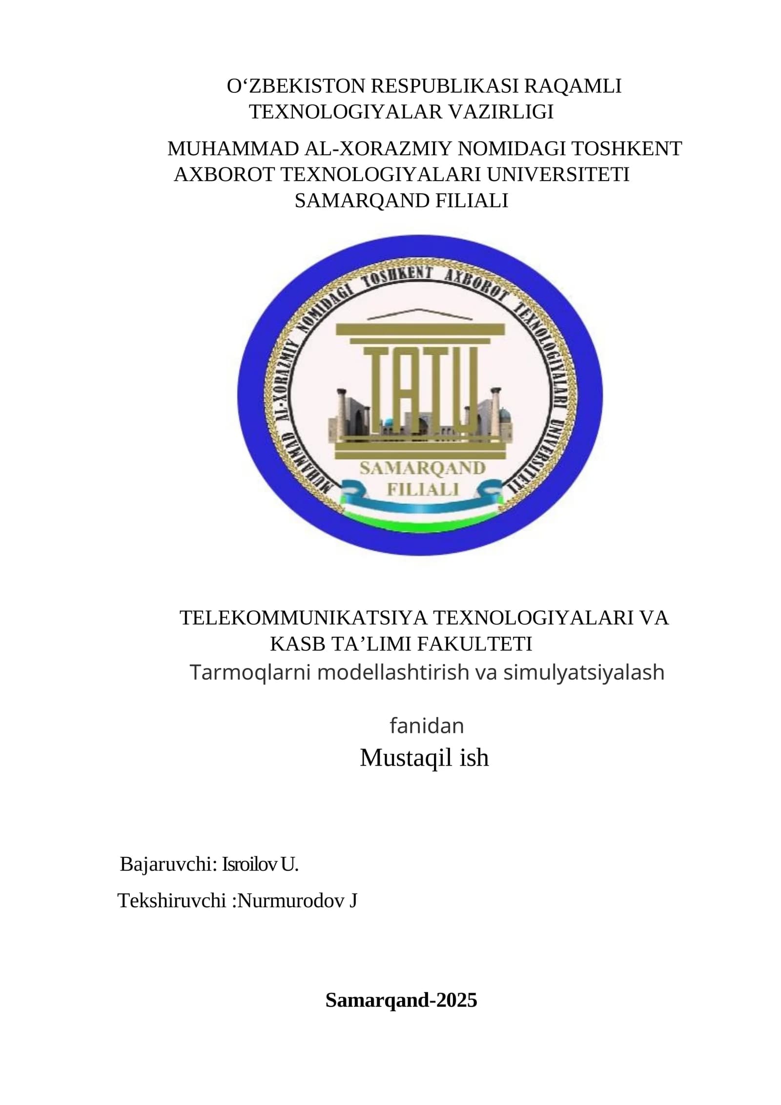 Tarmoqlarni modellashtirish va simulyatsiyalash