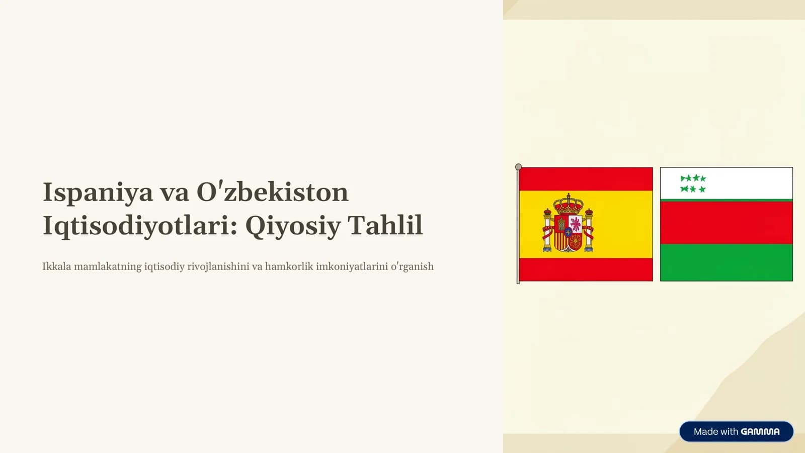 Ispaniya va O'zbekiston Iqtisodiyotlari: Qiyosiy Tahlil