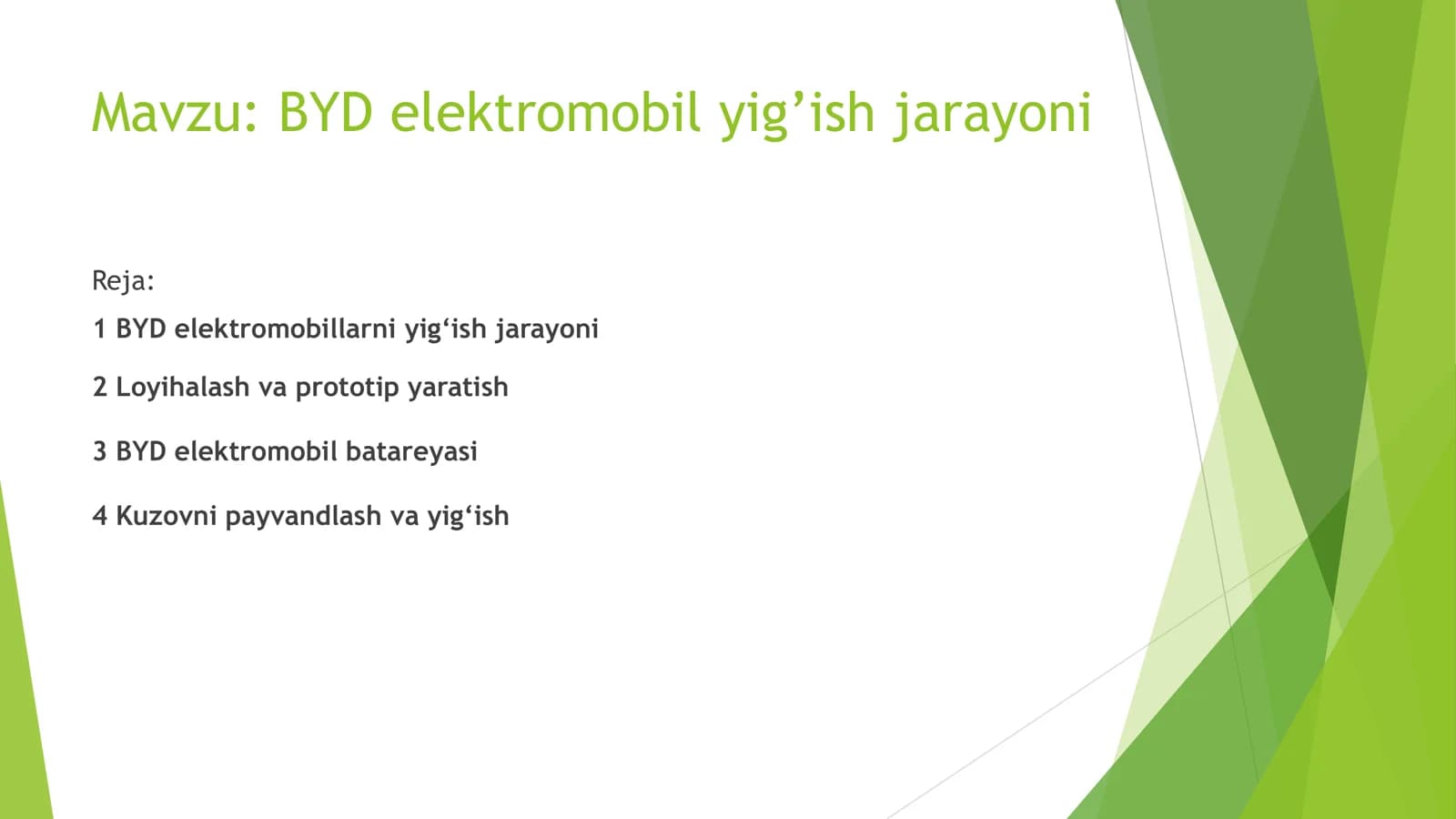 BYD elektromobil yig'ish jarayoni