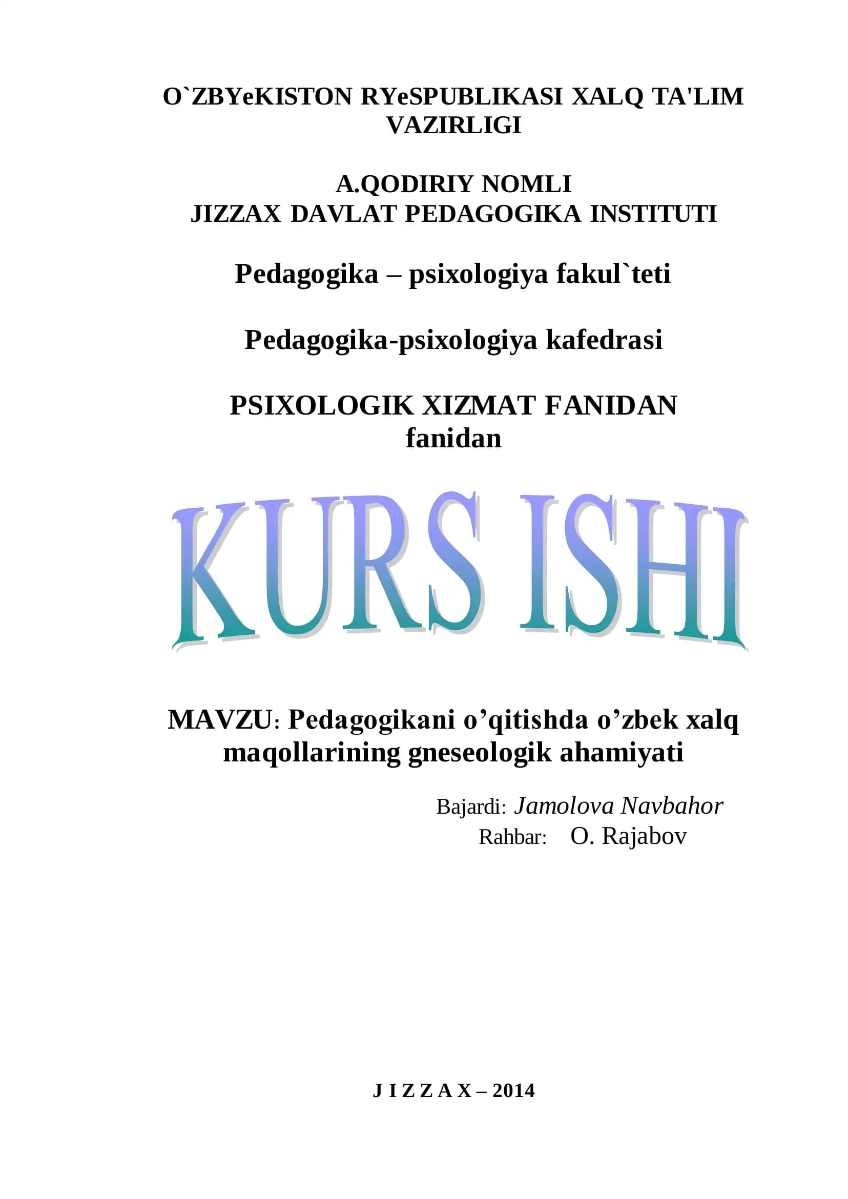 Pedagogikani o’qitishda o’zbek xalq maqollarining gneseologik ahamiyati