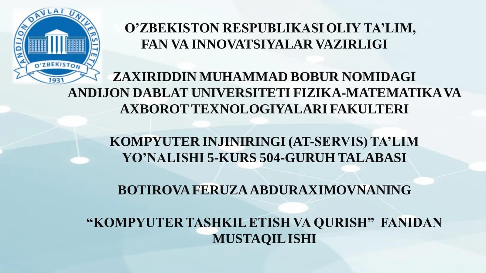 KOMPYUTER TASHKIL ETISH VA QURISH