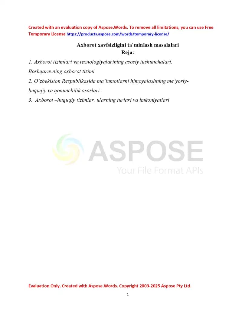 Axborot xavfsizligini referat