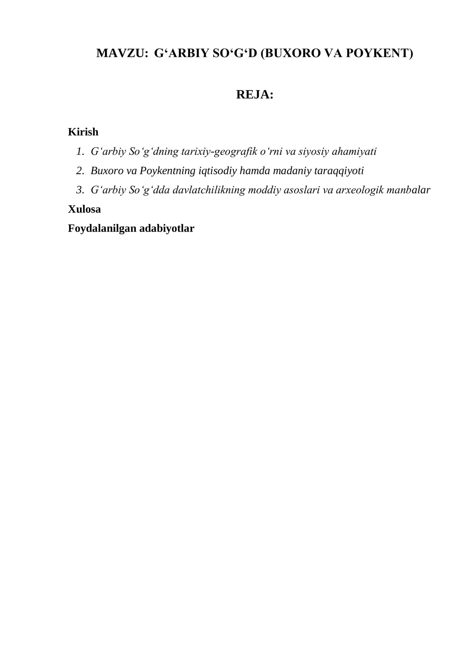 GʻARBIY SOʻGʻD (BUXORO VA POYKENT)