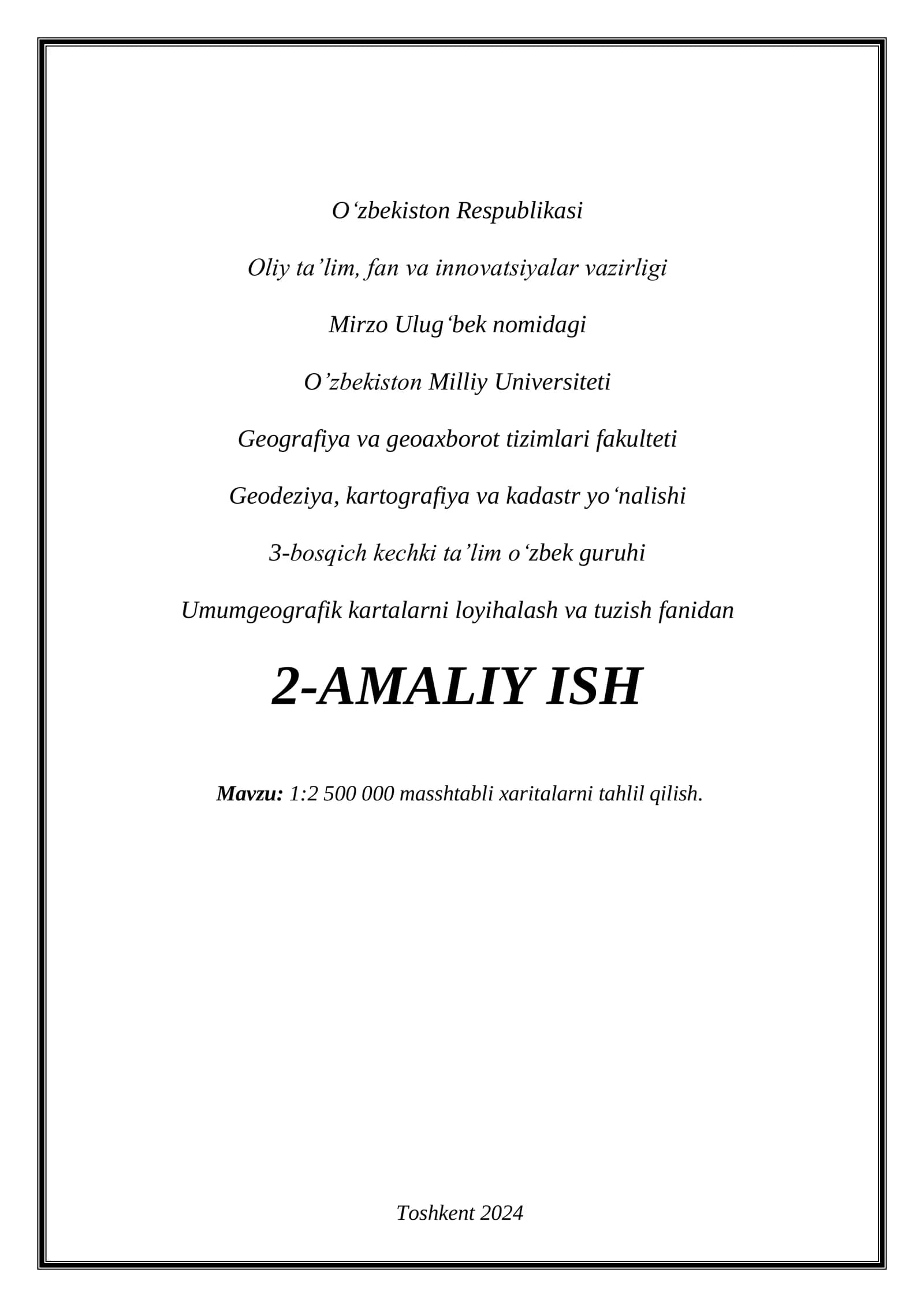 1:2500000 masshtabli xaritalarni tahlil qilish.