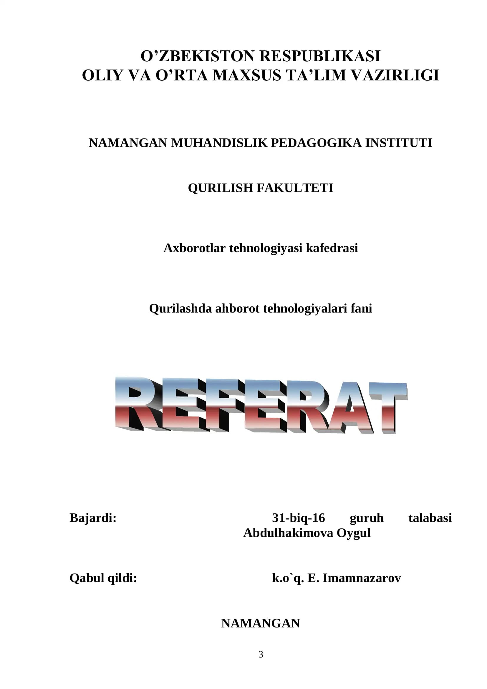 MS ACCESS DASTURIDA HISOBOTLAR YARATISH VA TUZILMASI