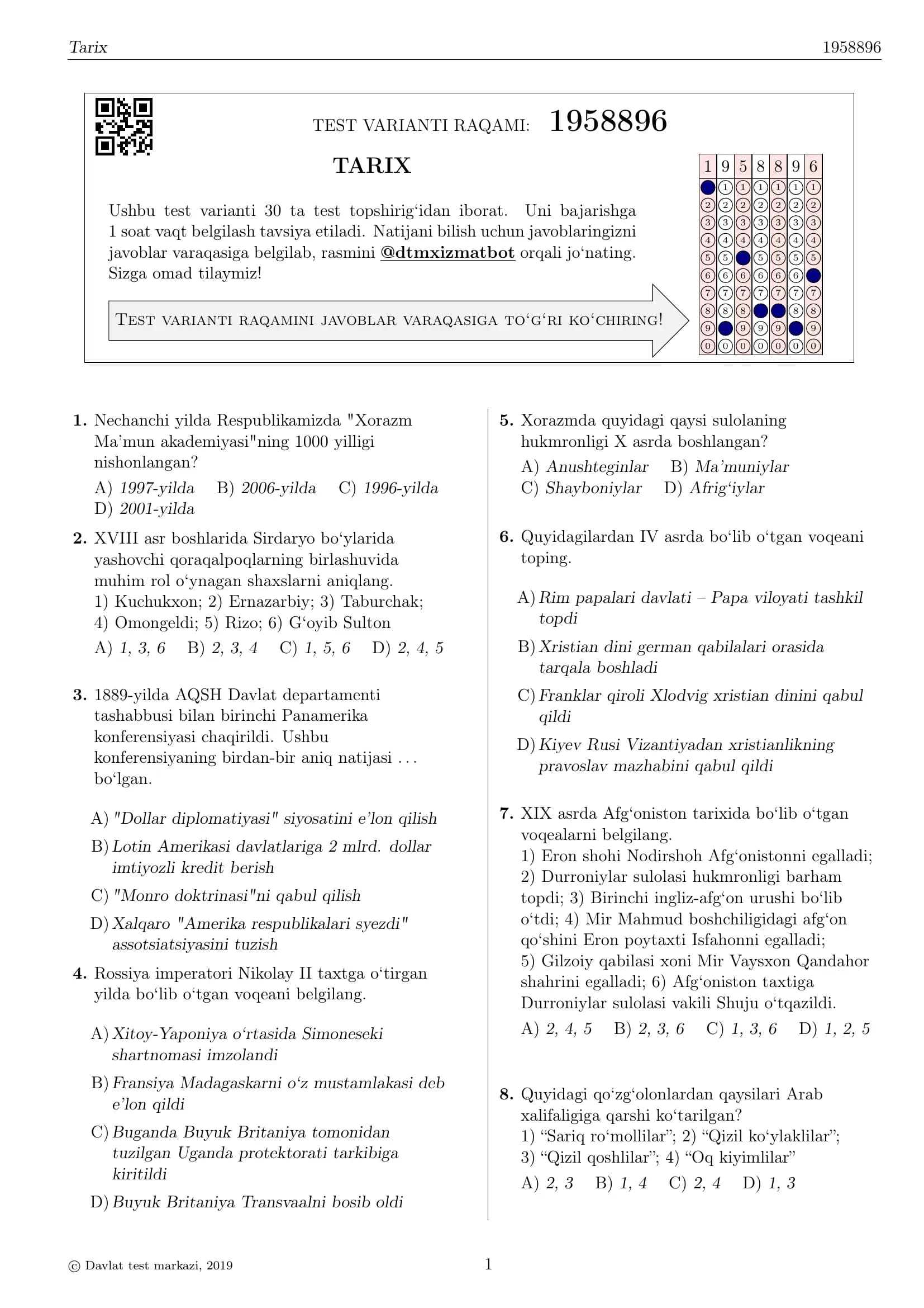 TEST VARIANTI RAQAMI: 1958896