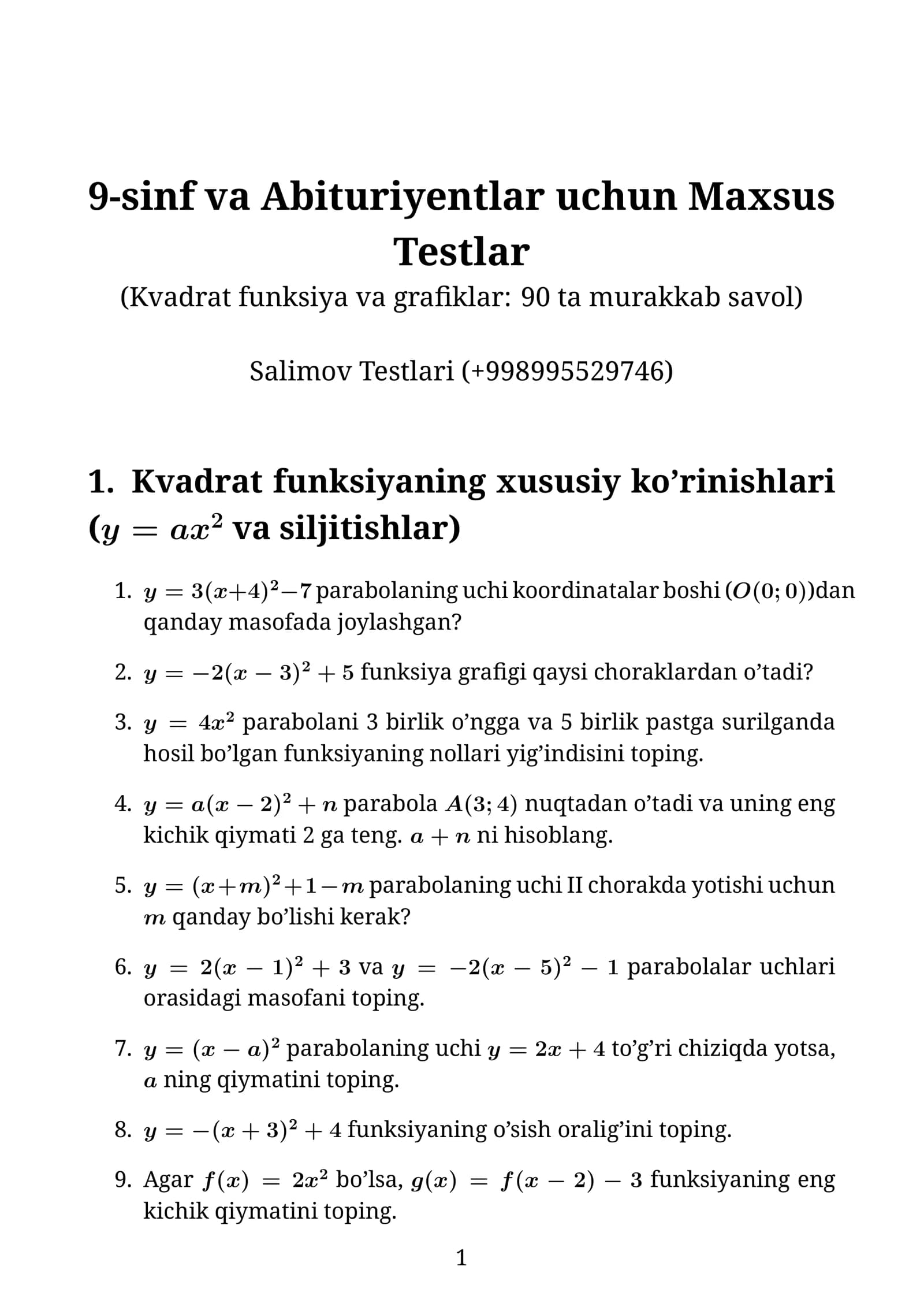Matematika testlar