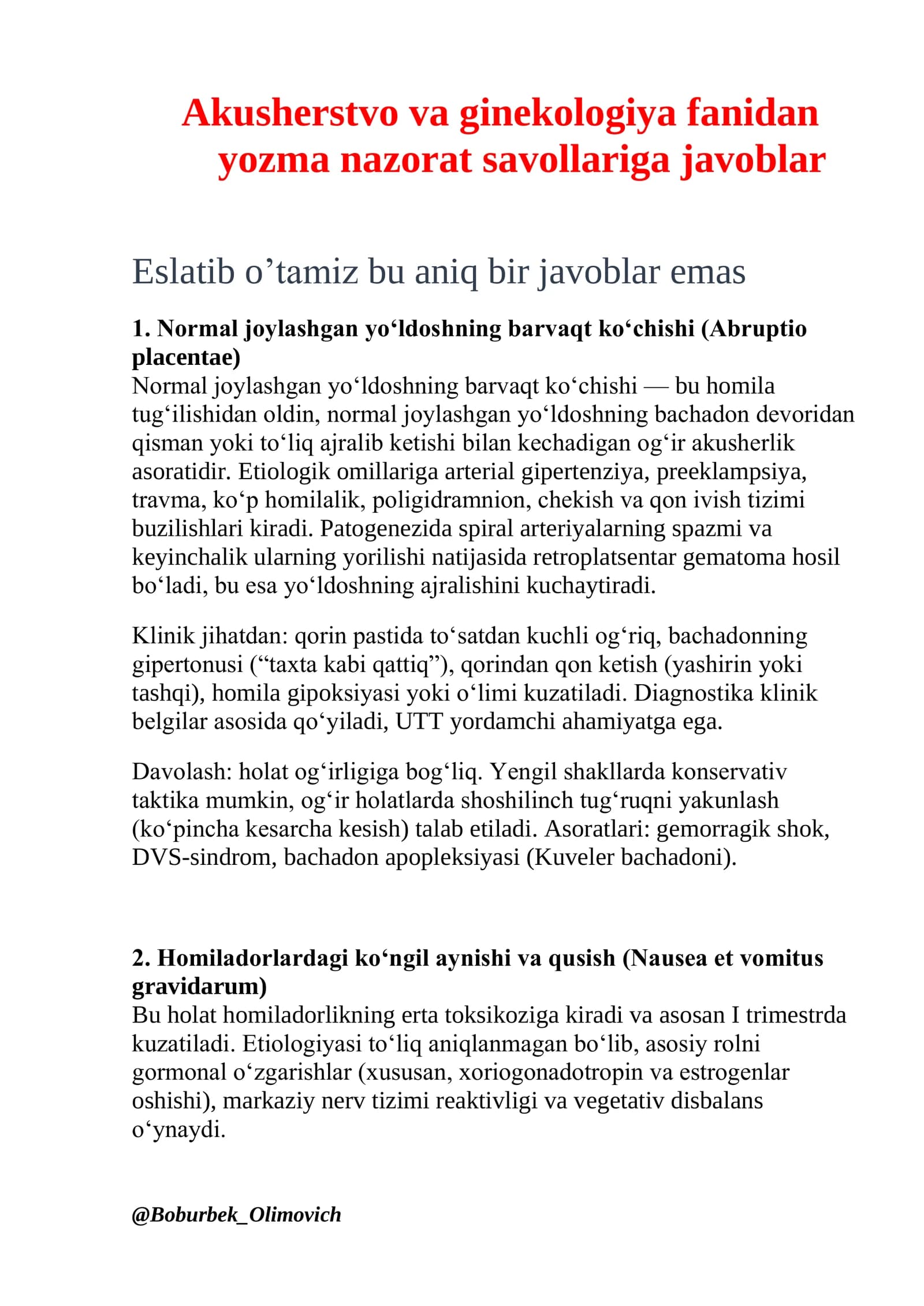 Normal joylashgan yo‘ldoshning barvaqt ko‘chishi (Abruptio placentae)