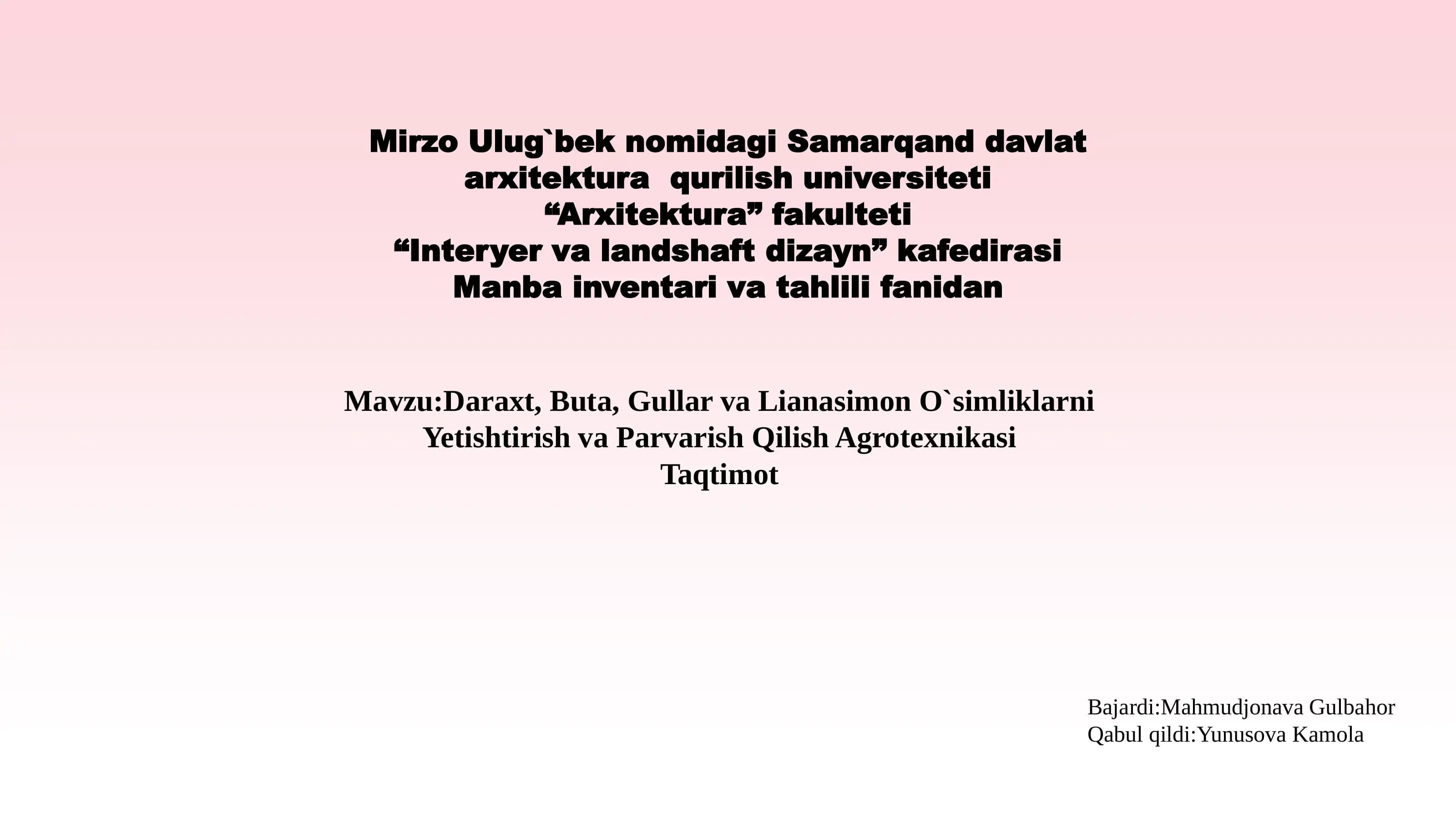 Daraxt, Buta, Gullar va Lianasimon O`simliklarni Yetishtirish va Parvarish Qilish Agrotexnikasi