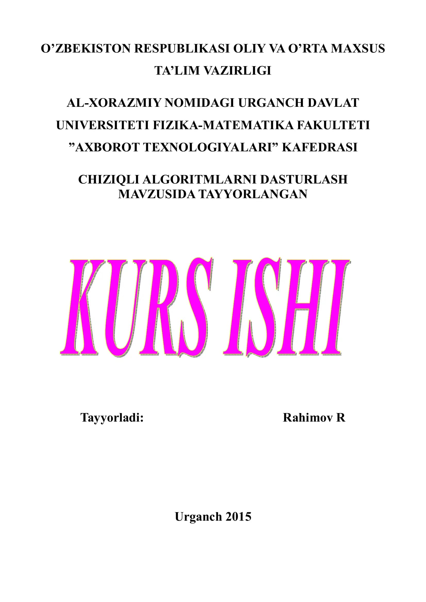 Chiziqiy algoritmni dasturlash