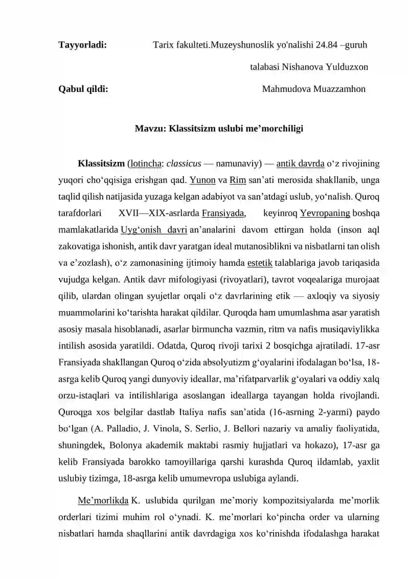 Klassitsizm uslubi me’morchiligi