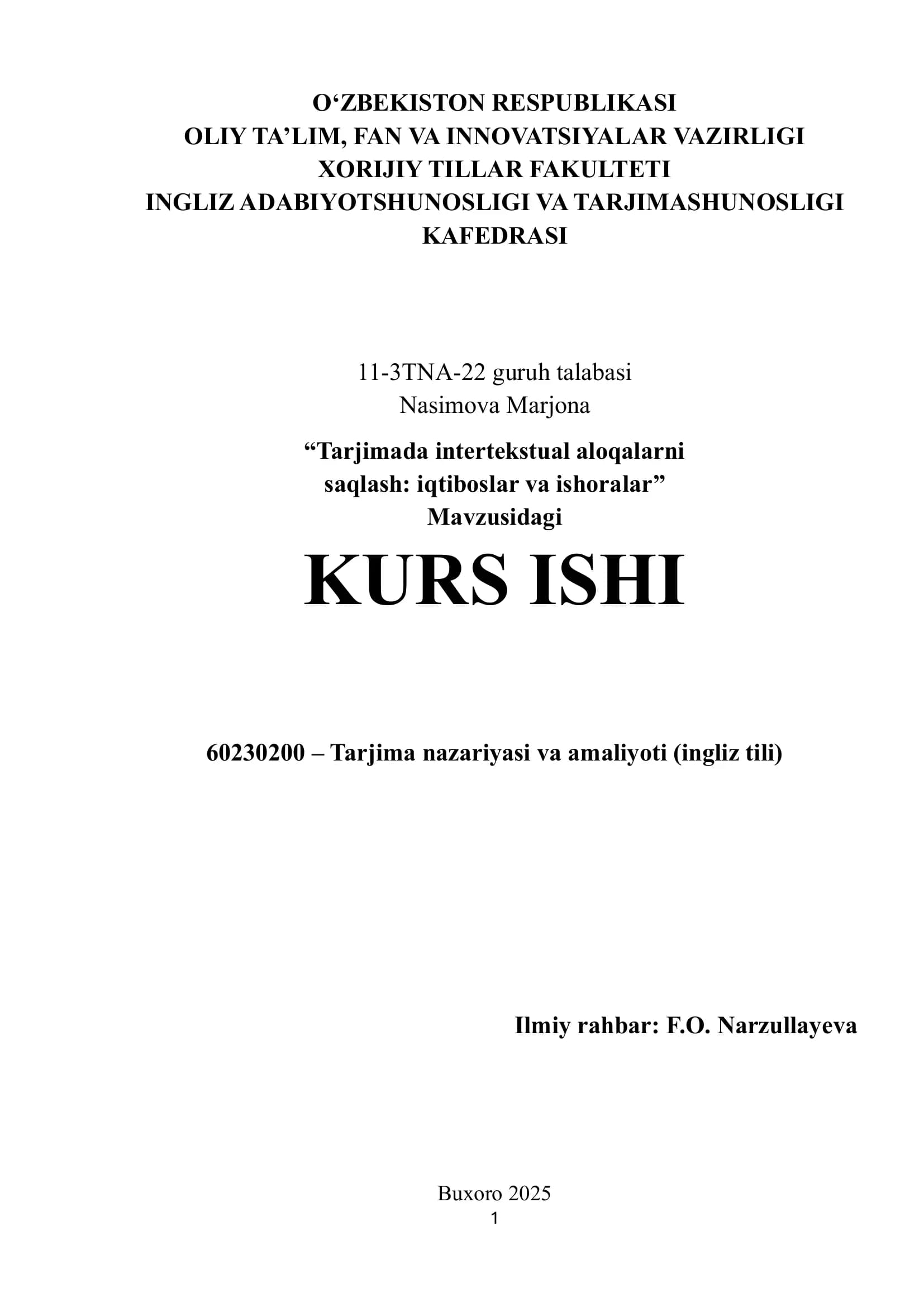 Tarjimada intertekstual aloqalarni saqlash: iqtiboslar va ishoralar