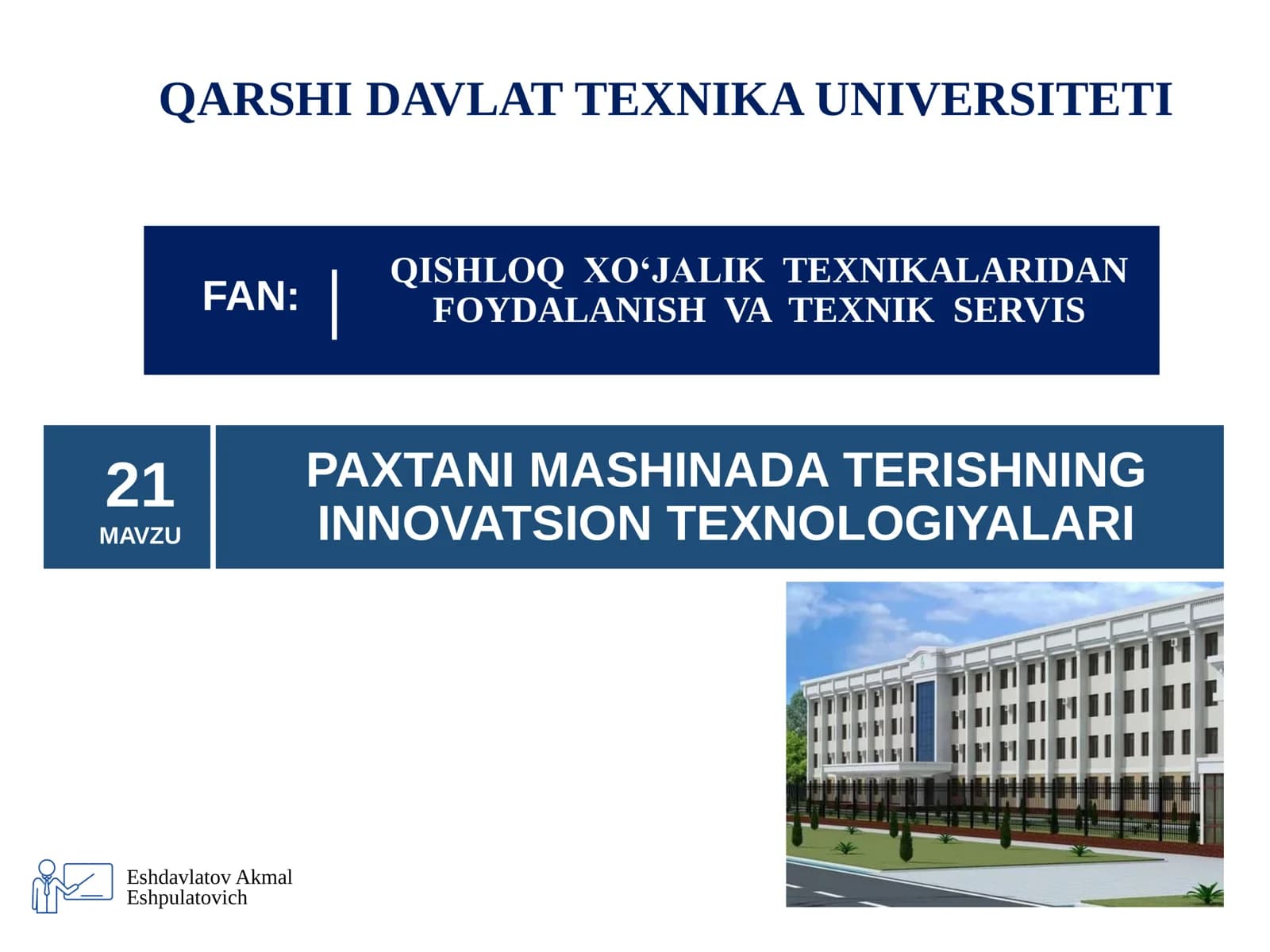 PAXTANI MASHINADA TERISHNING INNOVATSION TEXNOLOGIYALARI