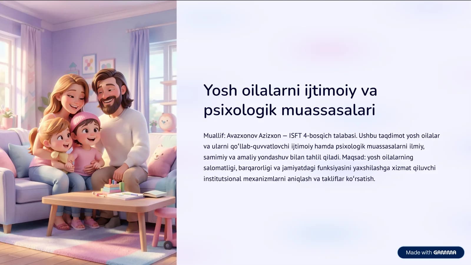 Yosh oilalarni ijtimoiy va psixologik muassasalari