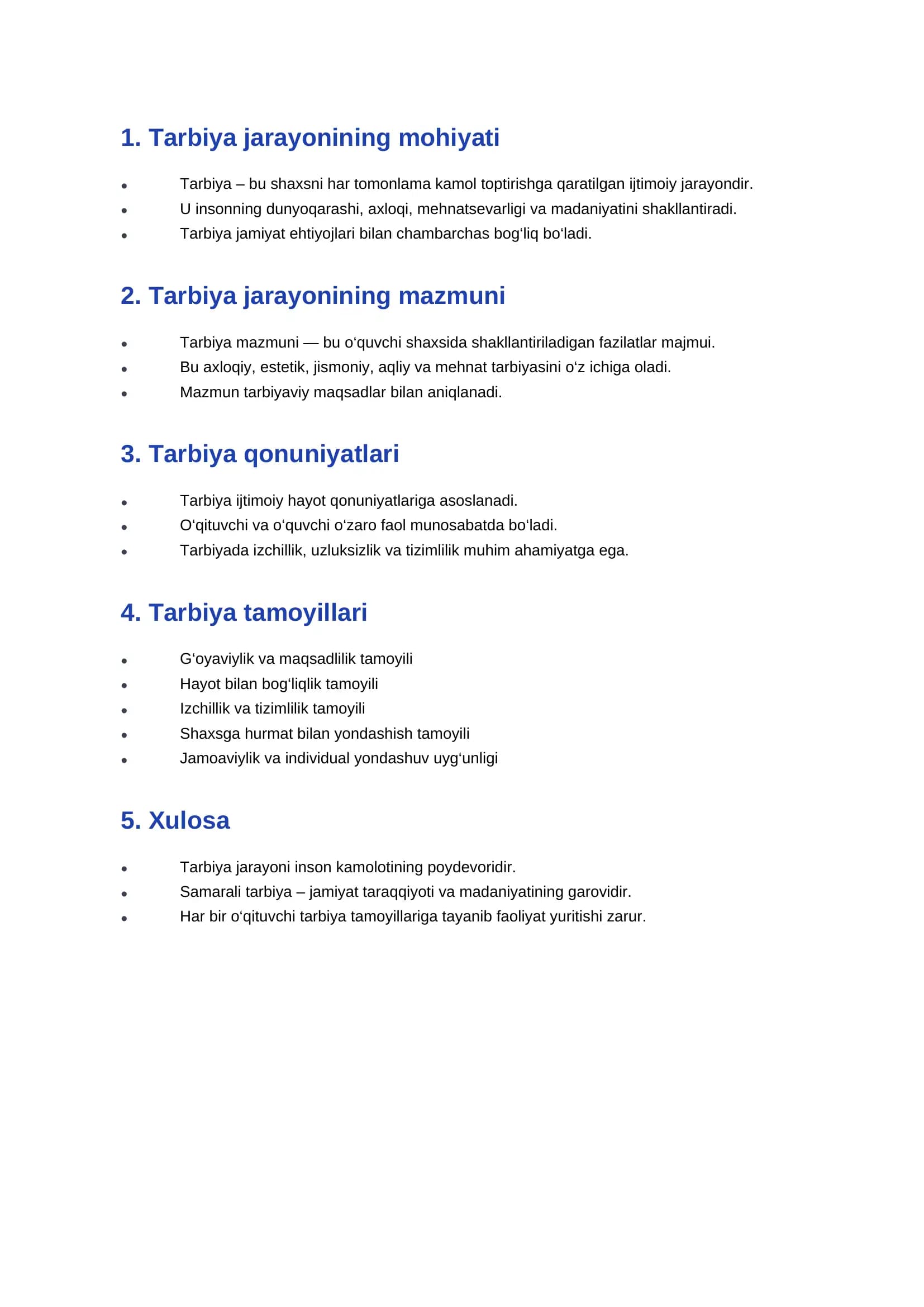 Tarbiya jarayonining mazmuni va mohiyati