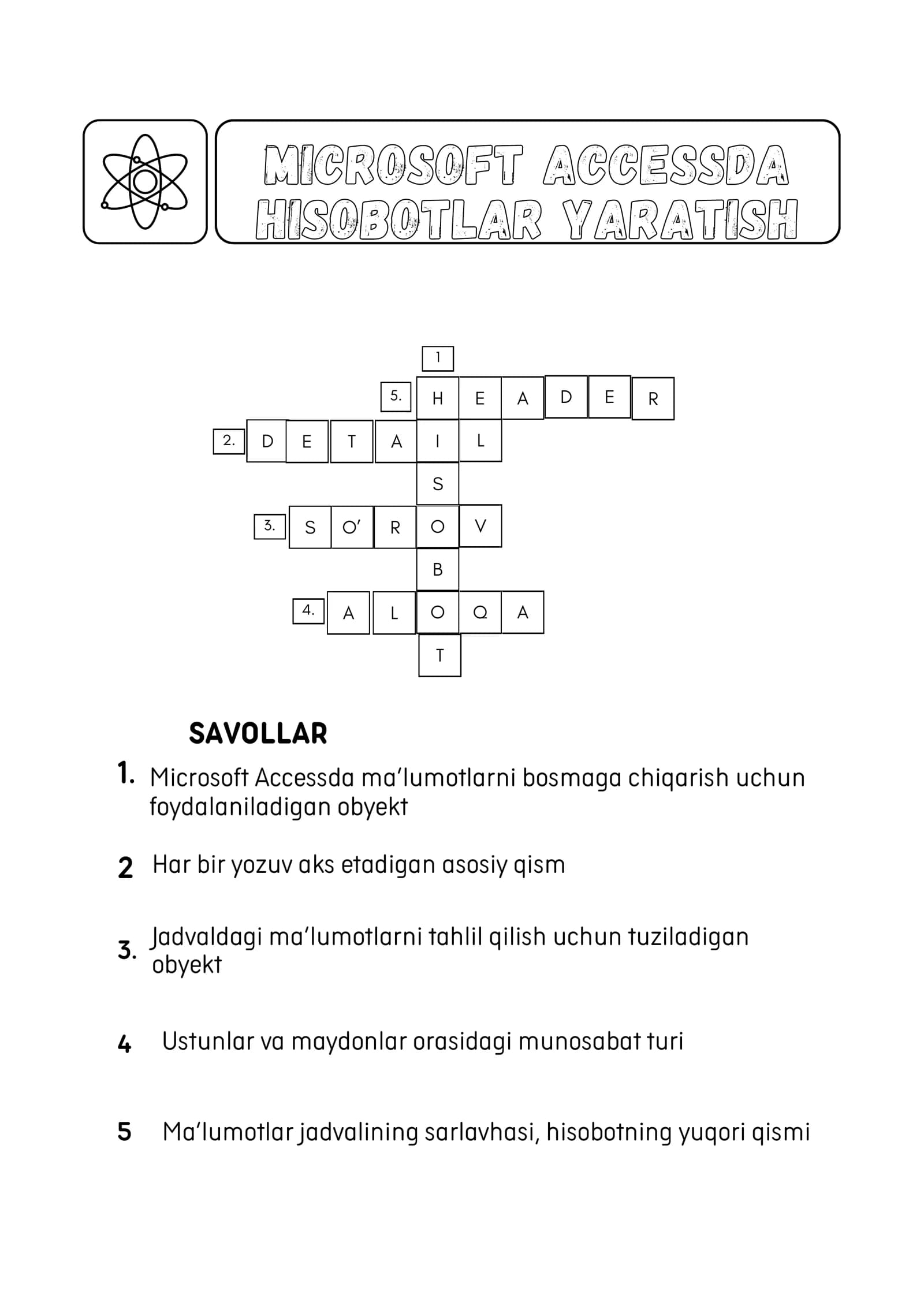 MICROSOFT ACCESSDA HISOBOTLAR YARATISH