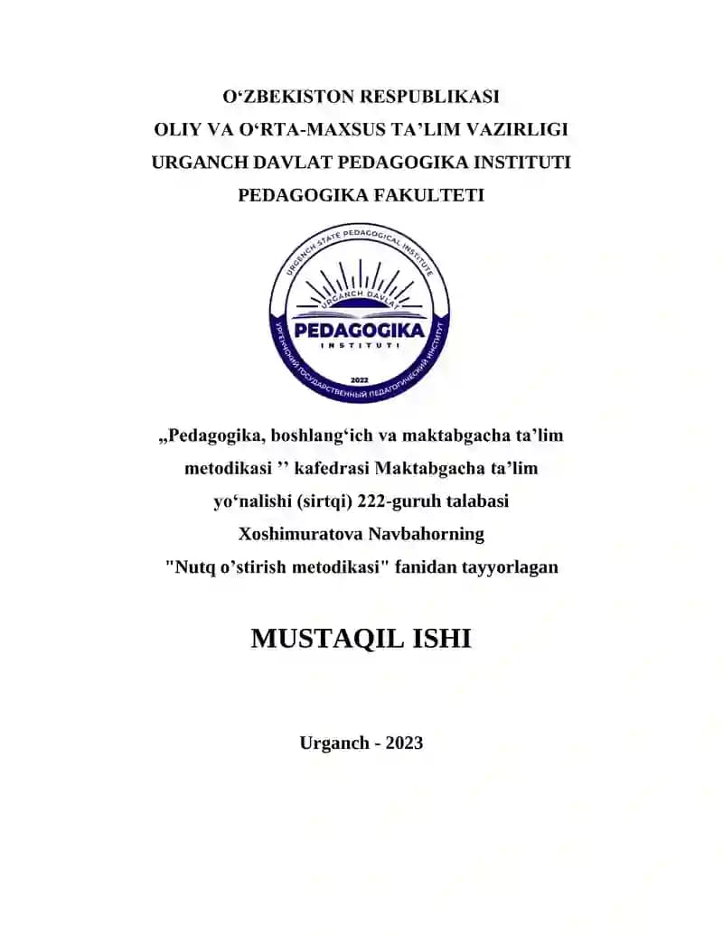 Nutq o’stirish metodikasi