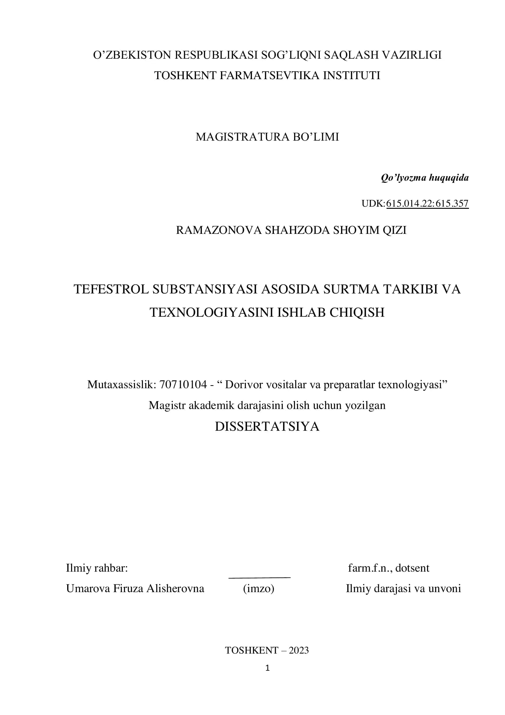 Tefestrol Substansiyasi Asosida Surtma Tarkibi va Texnologiyasini Ishlab Chiqish