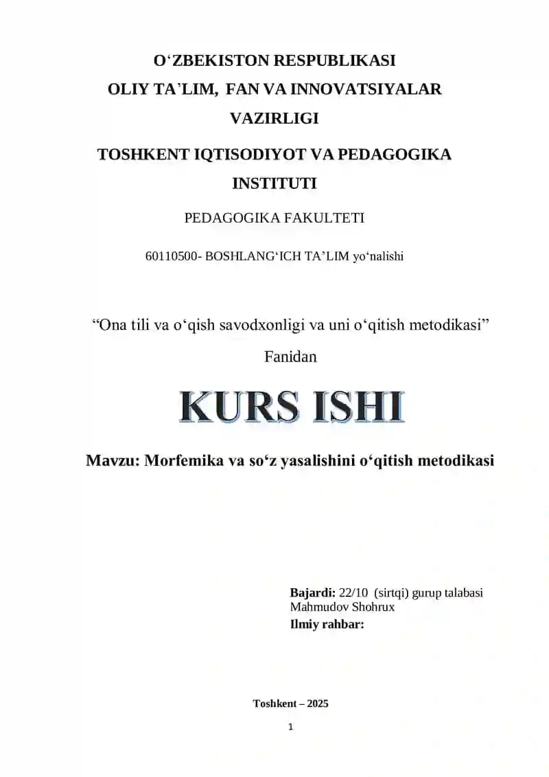 Morfemika va soʻz yasalishini oʻqitish metodikasi