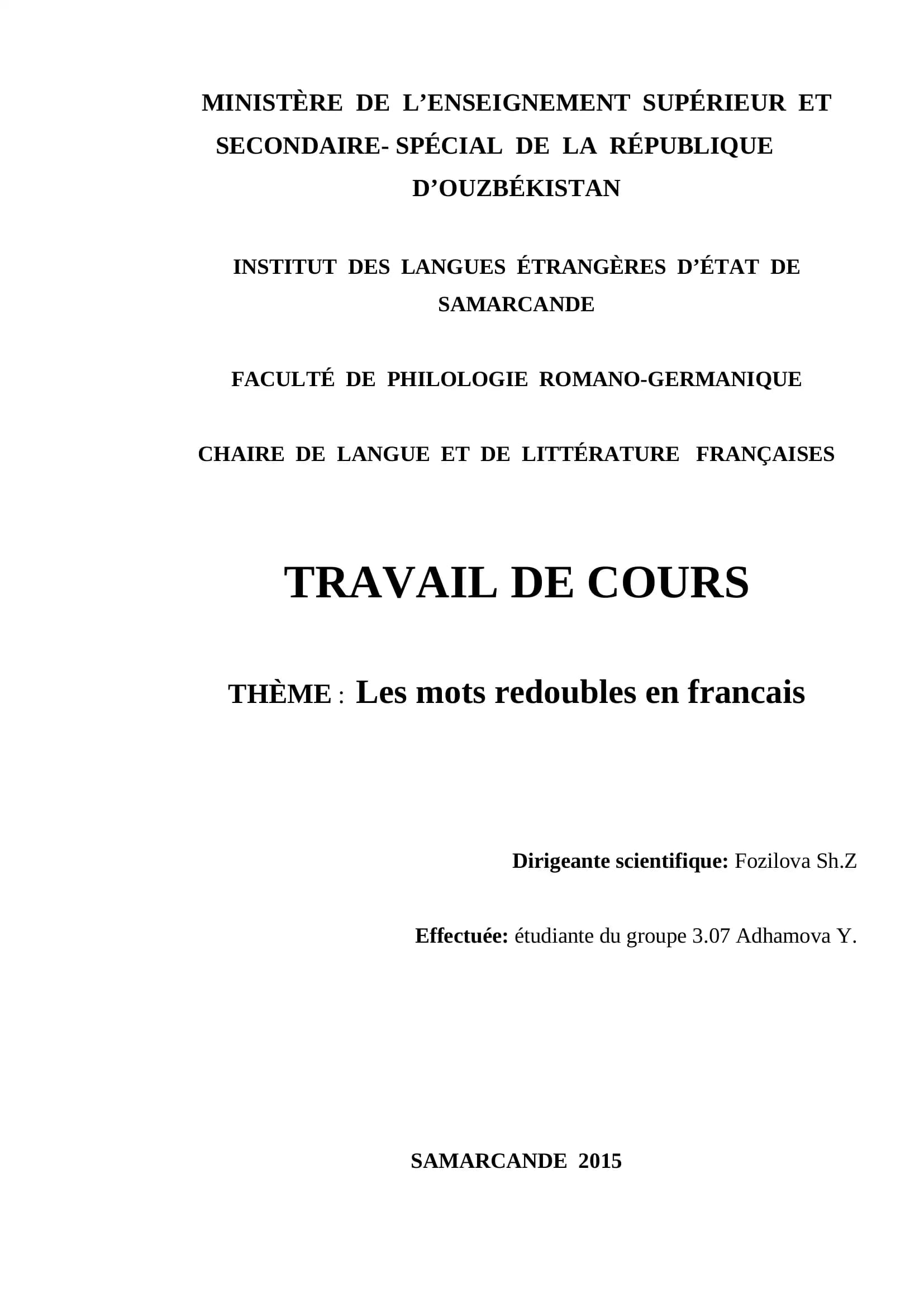 Les mots redoubles en francais